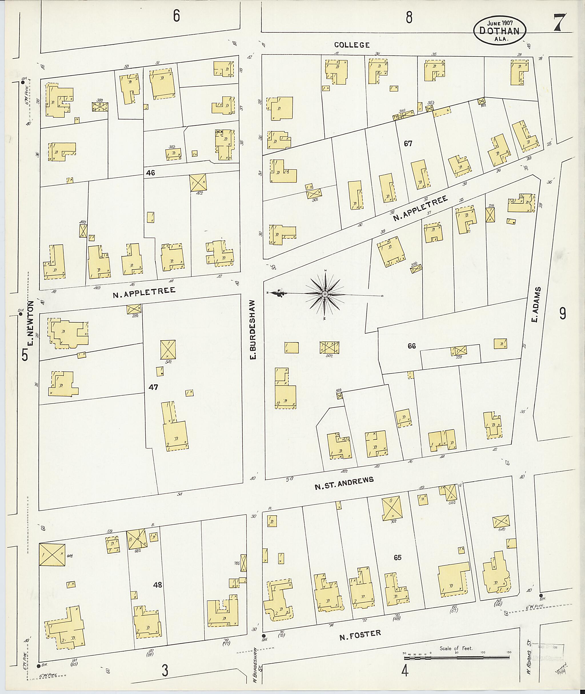 This old map of Dothan, Houston County, Alabama was created by Sanborn Map Company in 1907