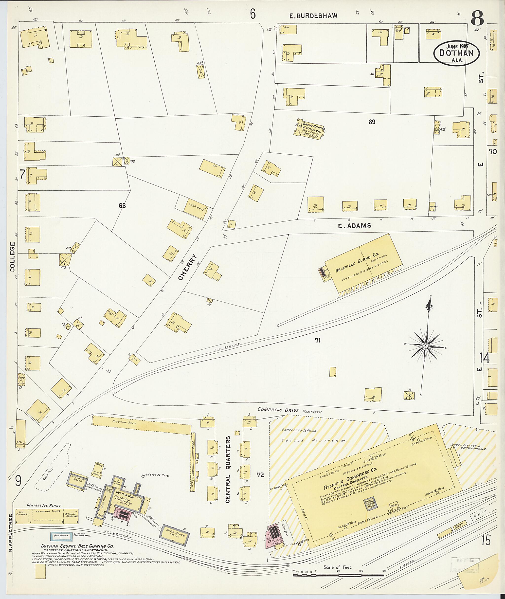 This old map of Dothan, Houston County, Alabama was created by Sanborn Map Company in 1907