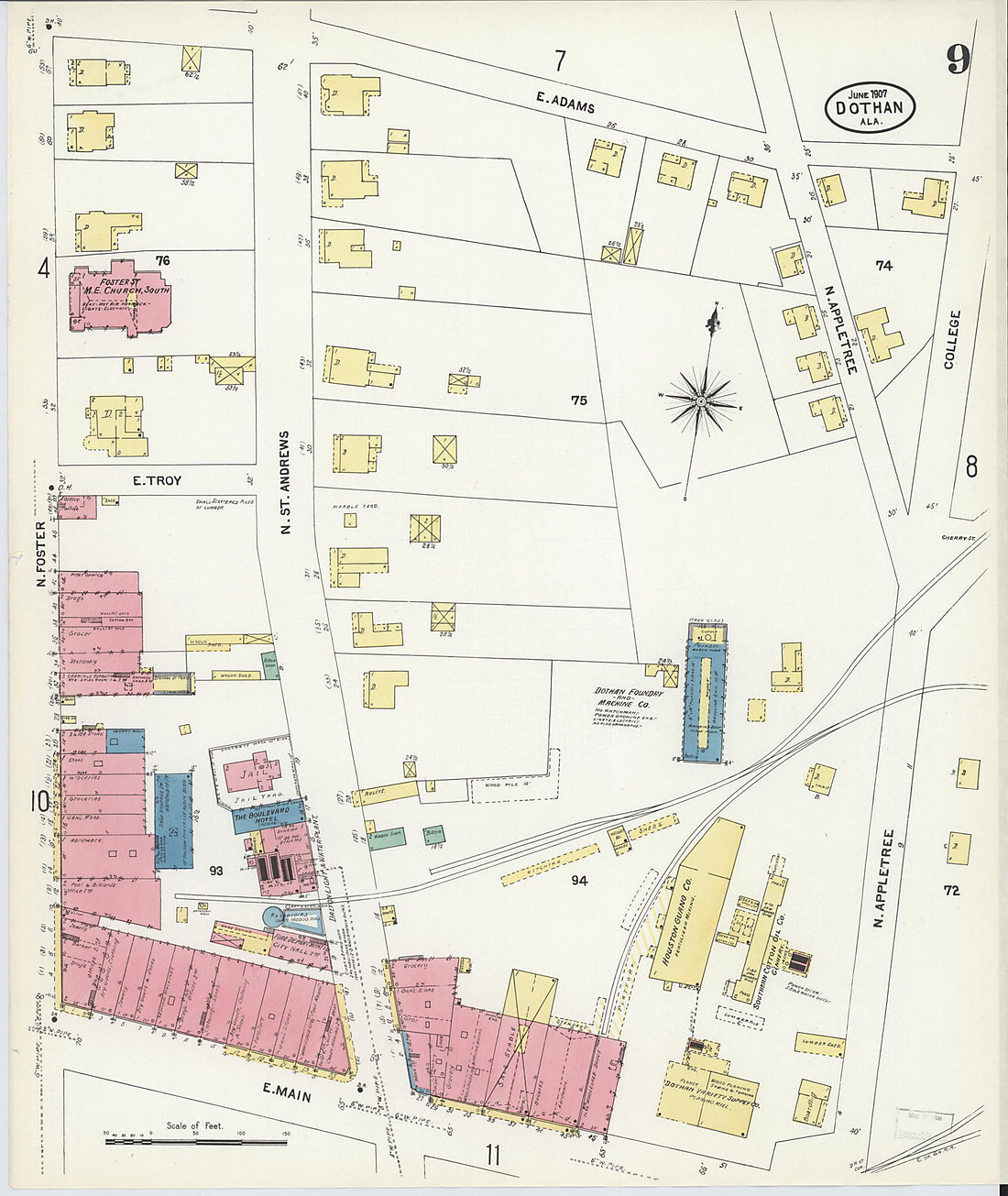 This old map of Dothan, Houston County, Alabama was created by Sanborn Map Company in 1907