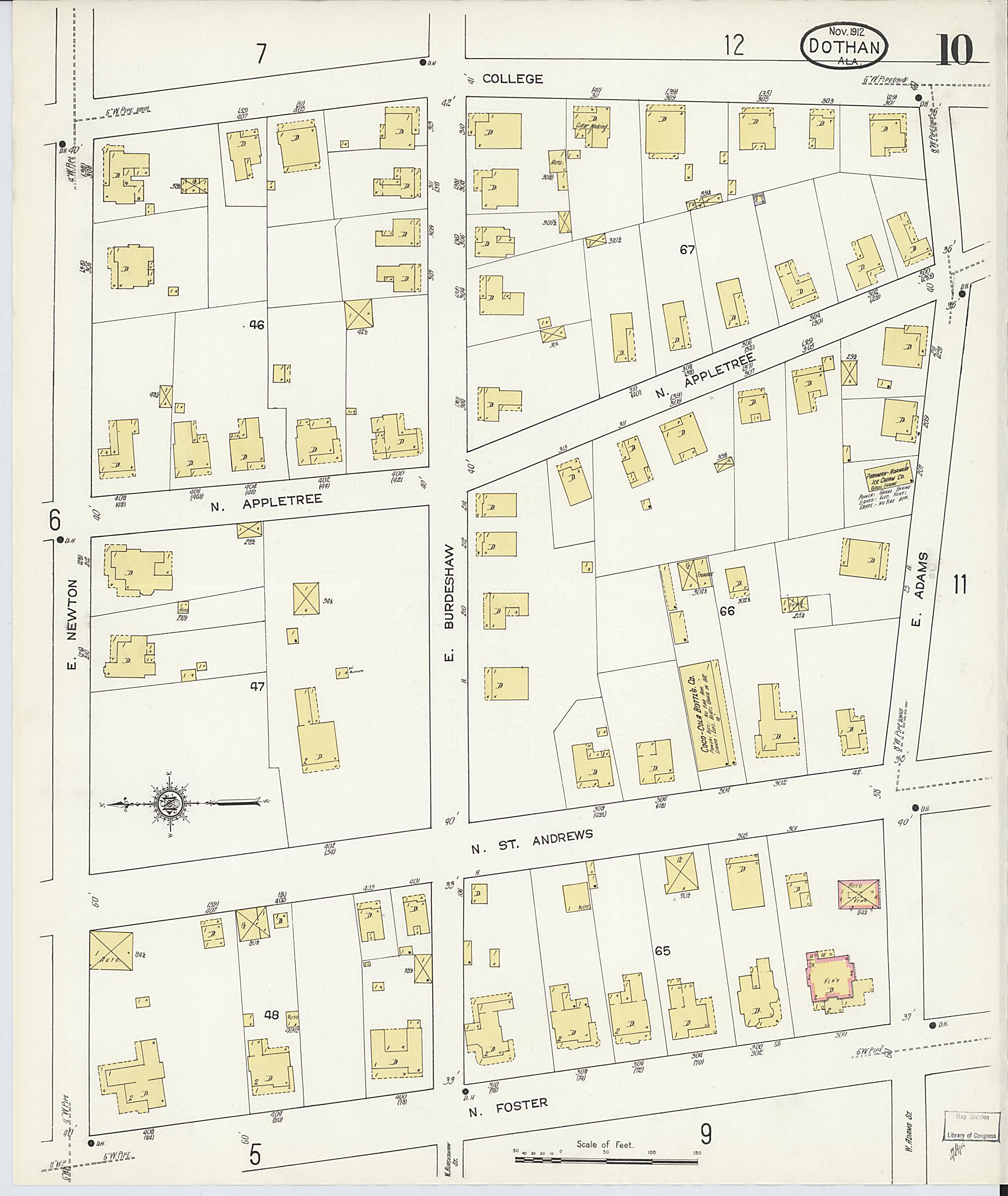 This old map of Dothan, Houston County, Alabama was created by Sanborn Map Company in 1912