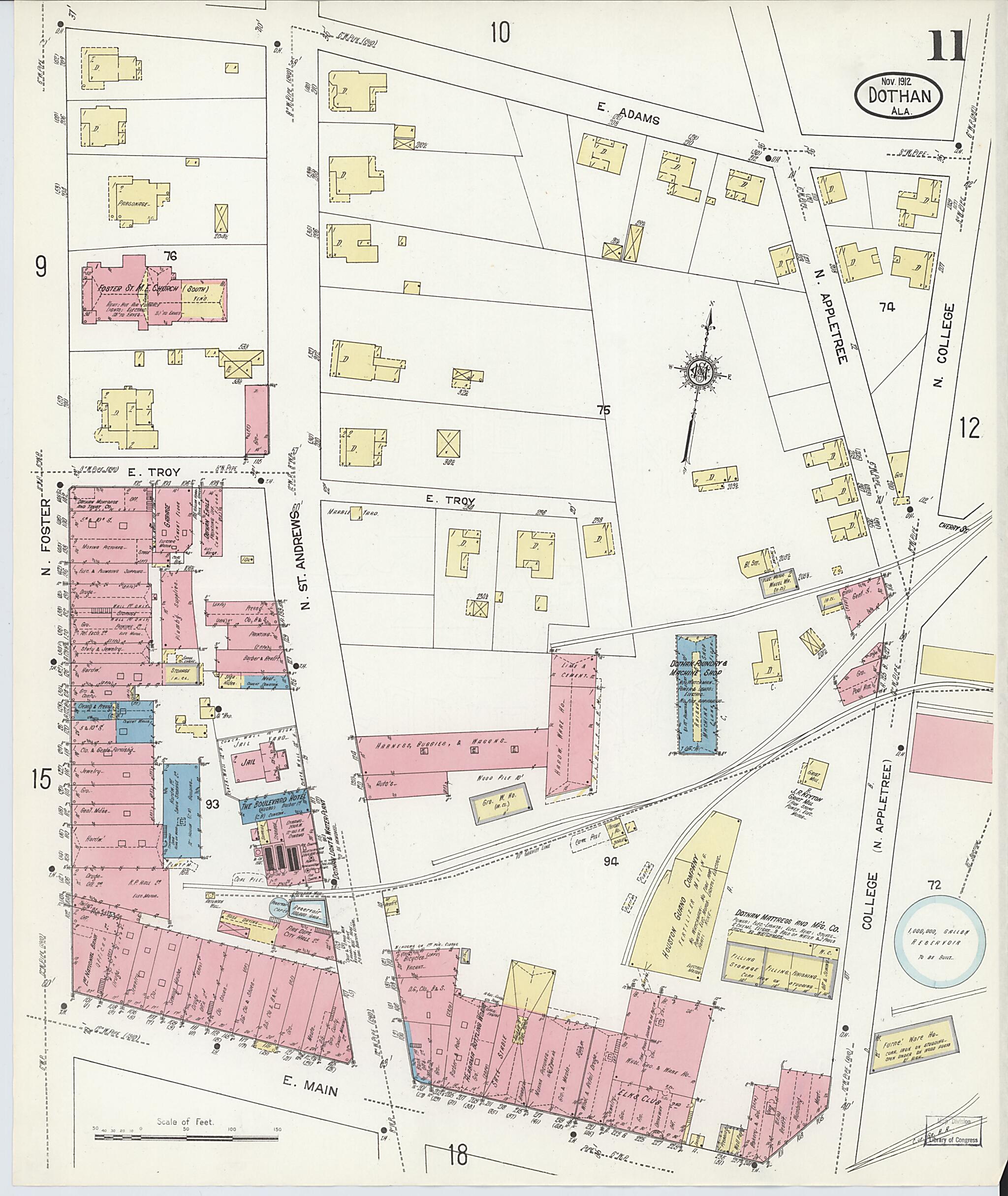 This old map of Dothan, Houston County, Alabama was created by Sanborn Map Company in 1912