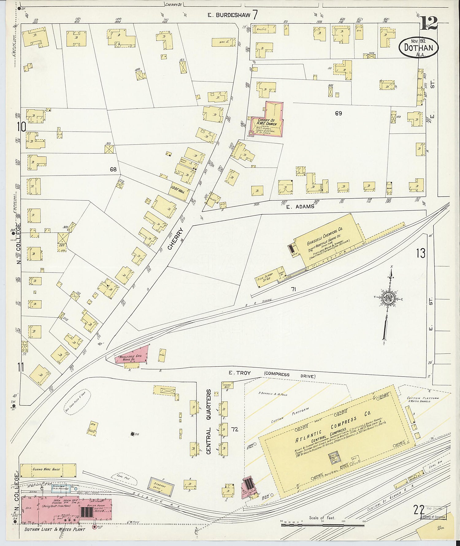 This old map of Dothan, Houston County, Alabama was created by Sanborn Map Company in 1912