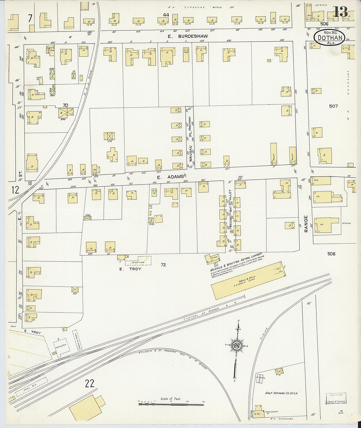 This old map of Dothan, Houston County, Alabama was created by Sanborn Map Company in 1912