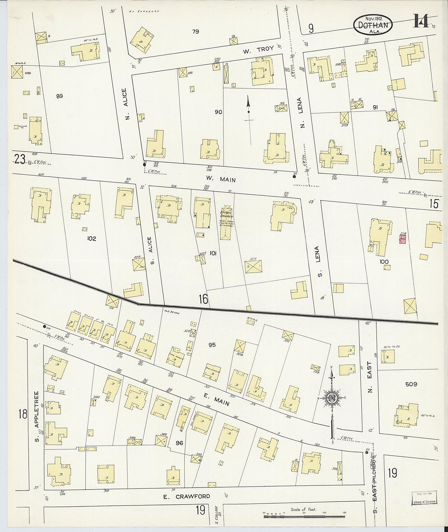 This old map of Dothan, Houston County, Alabama was created by Sanborn Map Company in 1912