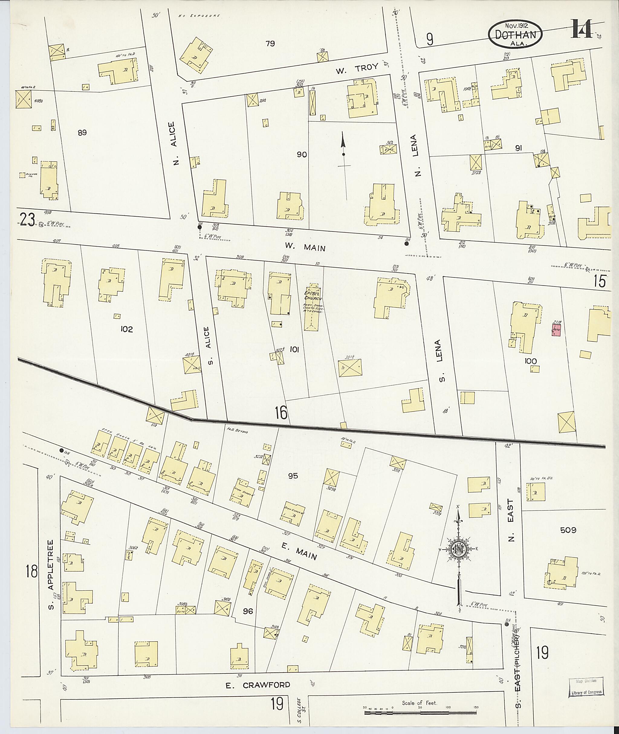 This old map of Dothan, Houston County, Alabama was created by Sanborn Map Company in 1912