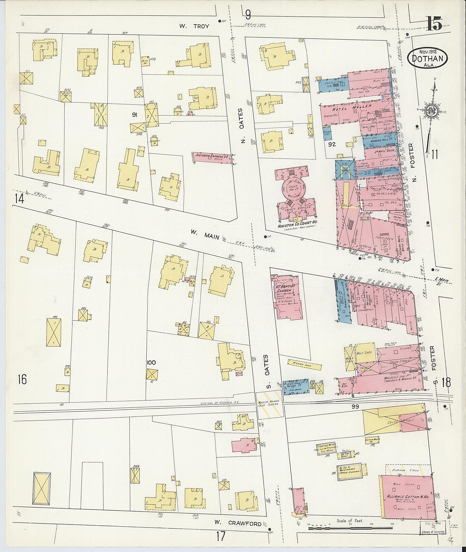 This old map of Dothan, Houston County, Alabama was created by Sanborn Map Company in 1912