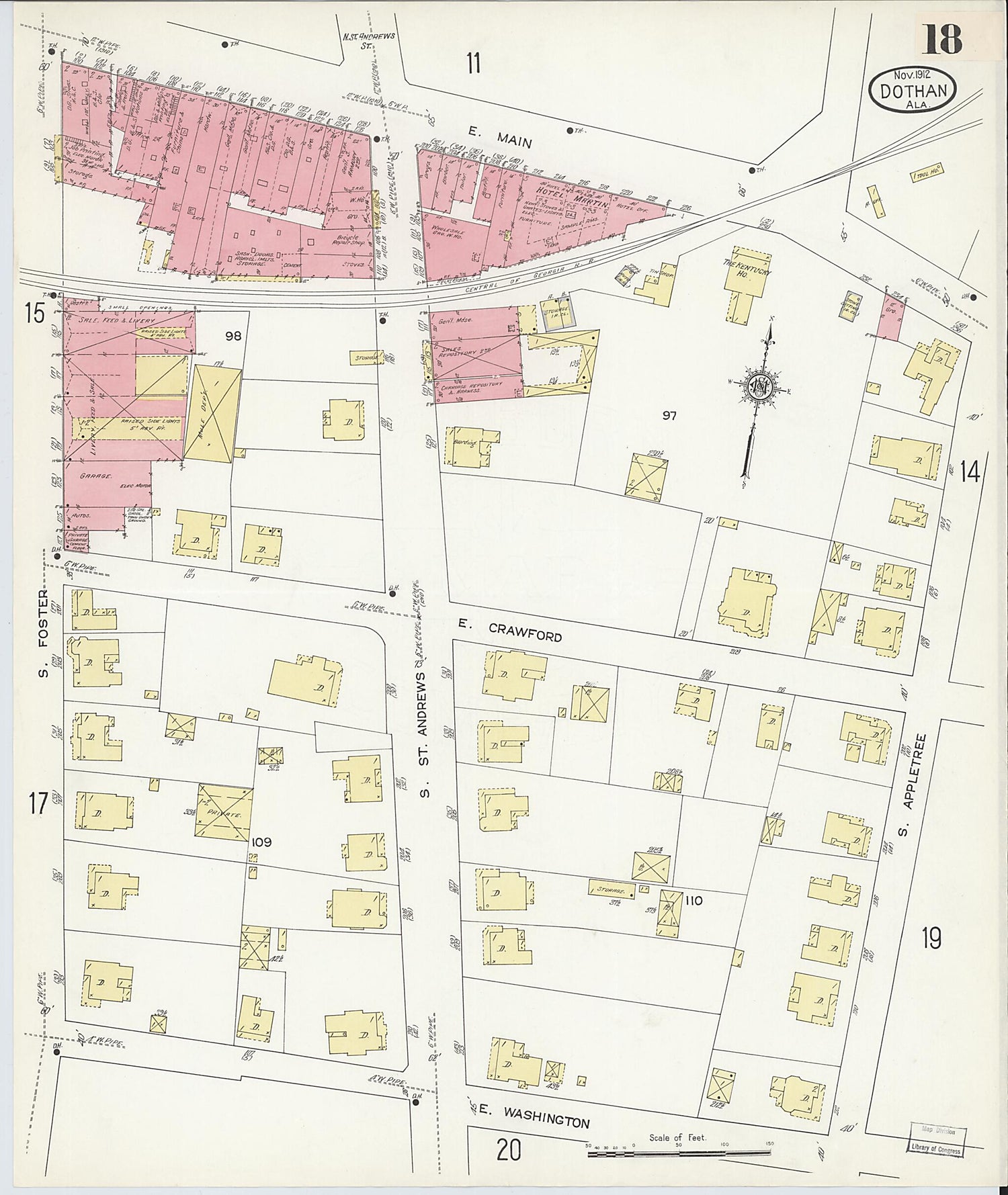 This old map of Dothan, Houston County, Alabama was created by Sanborn Map Company in 1912