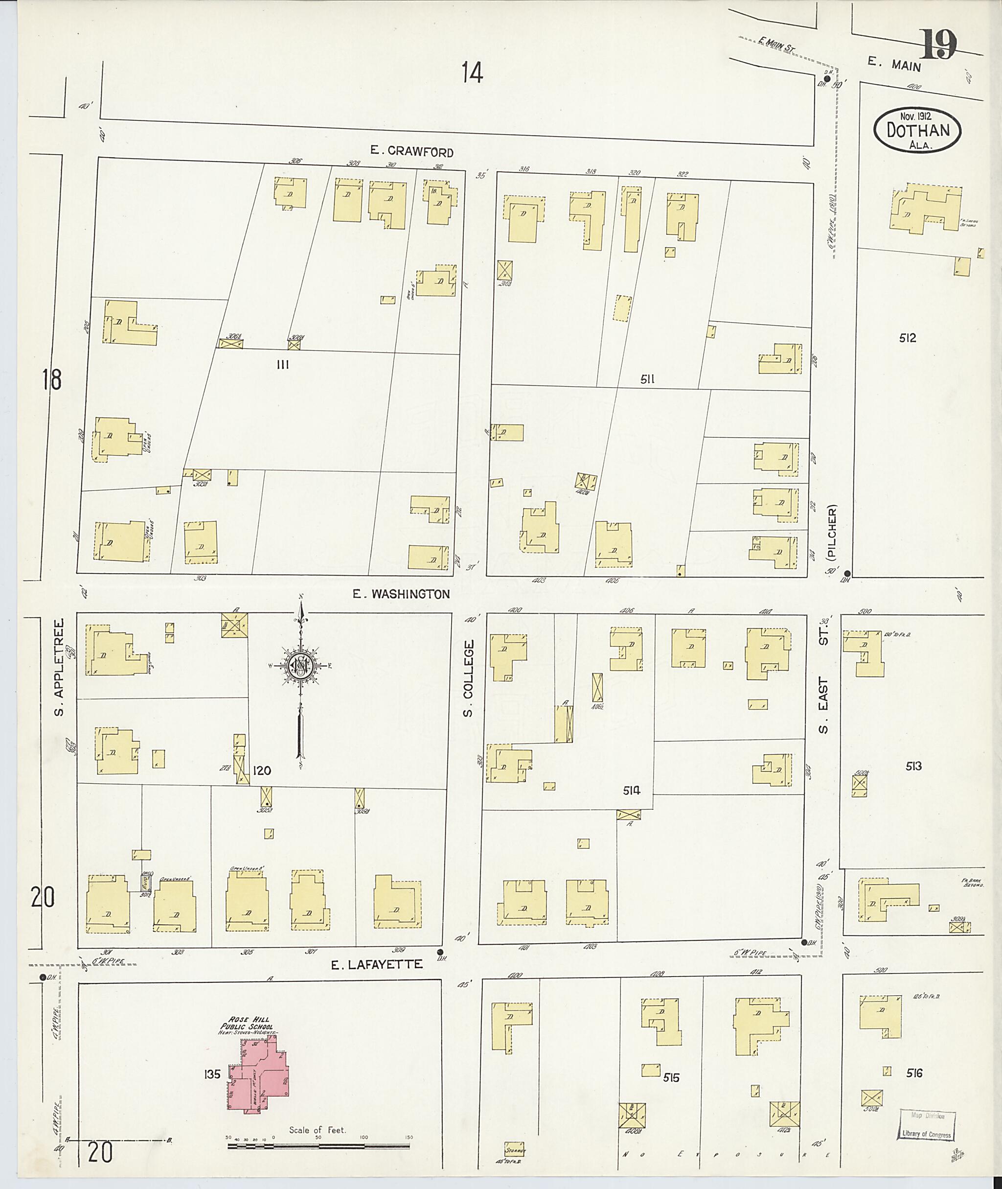 This old map of Dothan, Houston County, Alabama was created by Sanborn Map Company in 1912