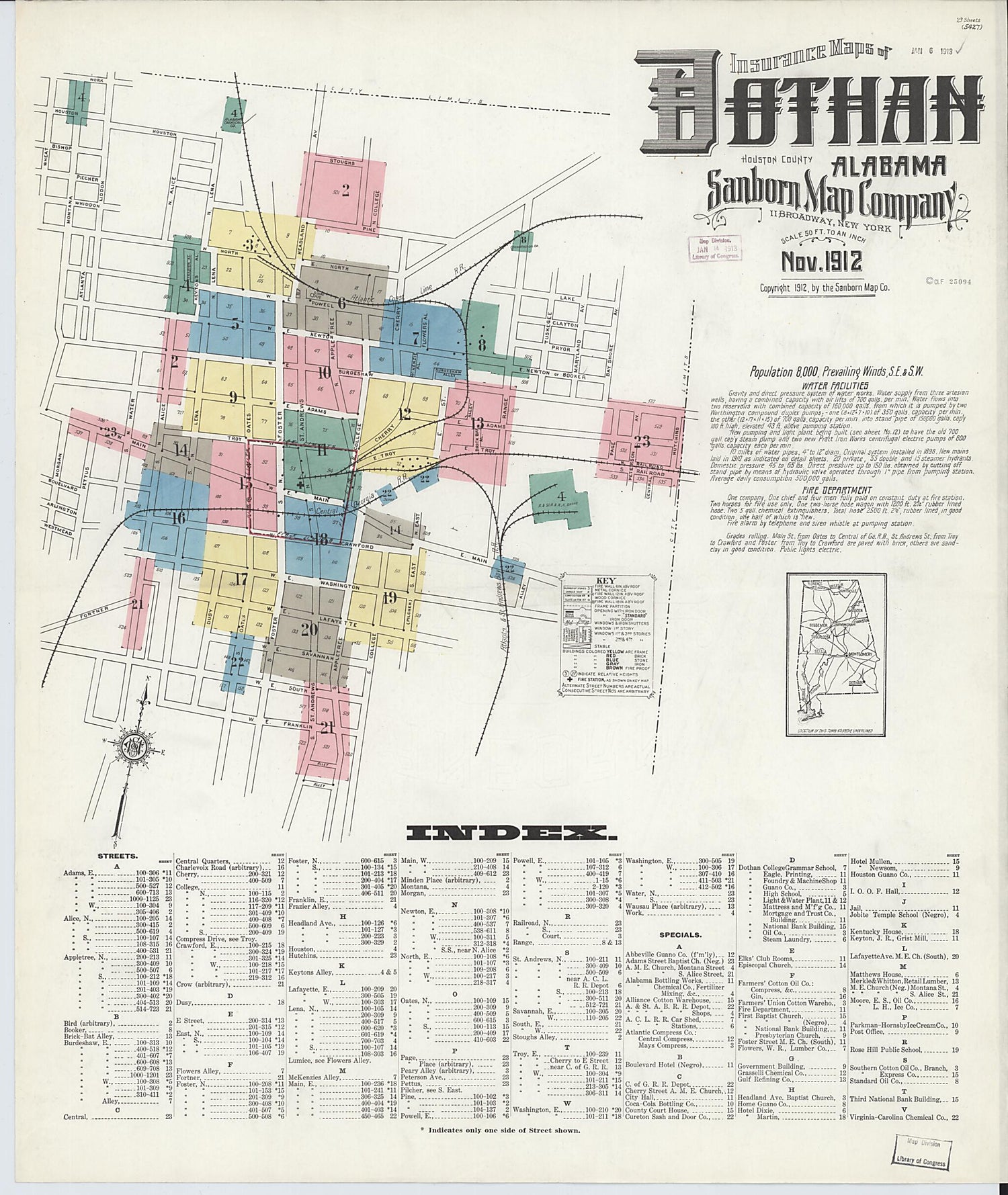 This old map of Dothan, Houston County, Alabama was created by Sanborn Map Company in 1912