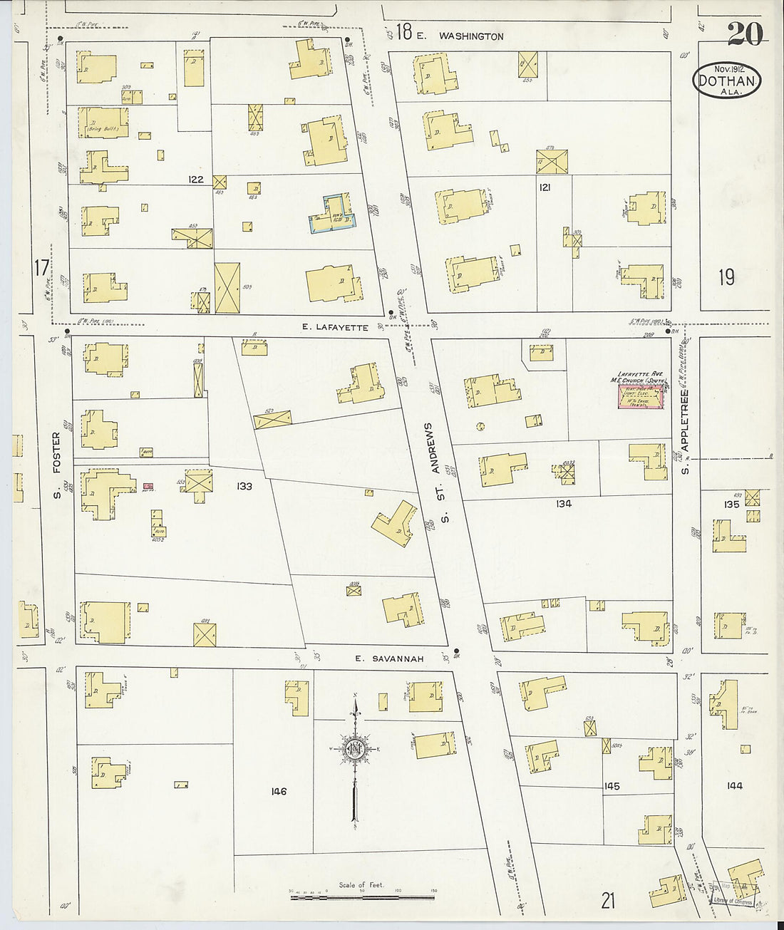This old map of Dothan, Houston County, Alabama was created by Sanborn Map Company in 1912