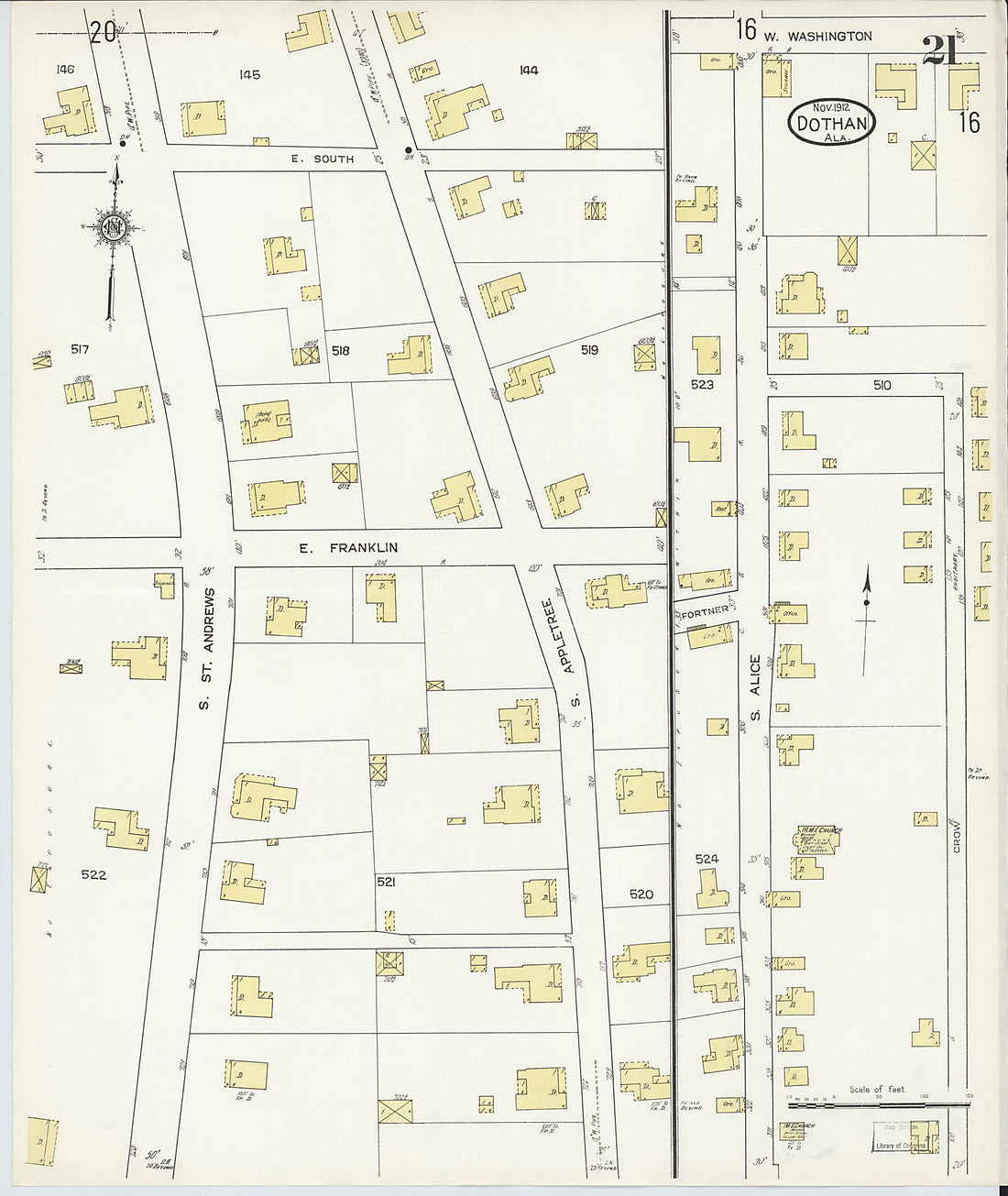 This old map of Dothan, Houston County, Alabama was created by Sanborn Map Company in 1912