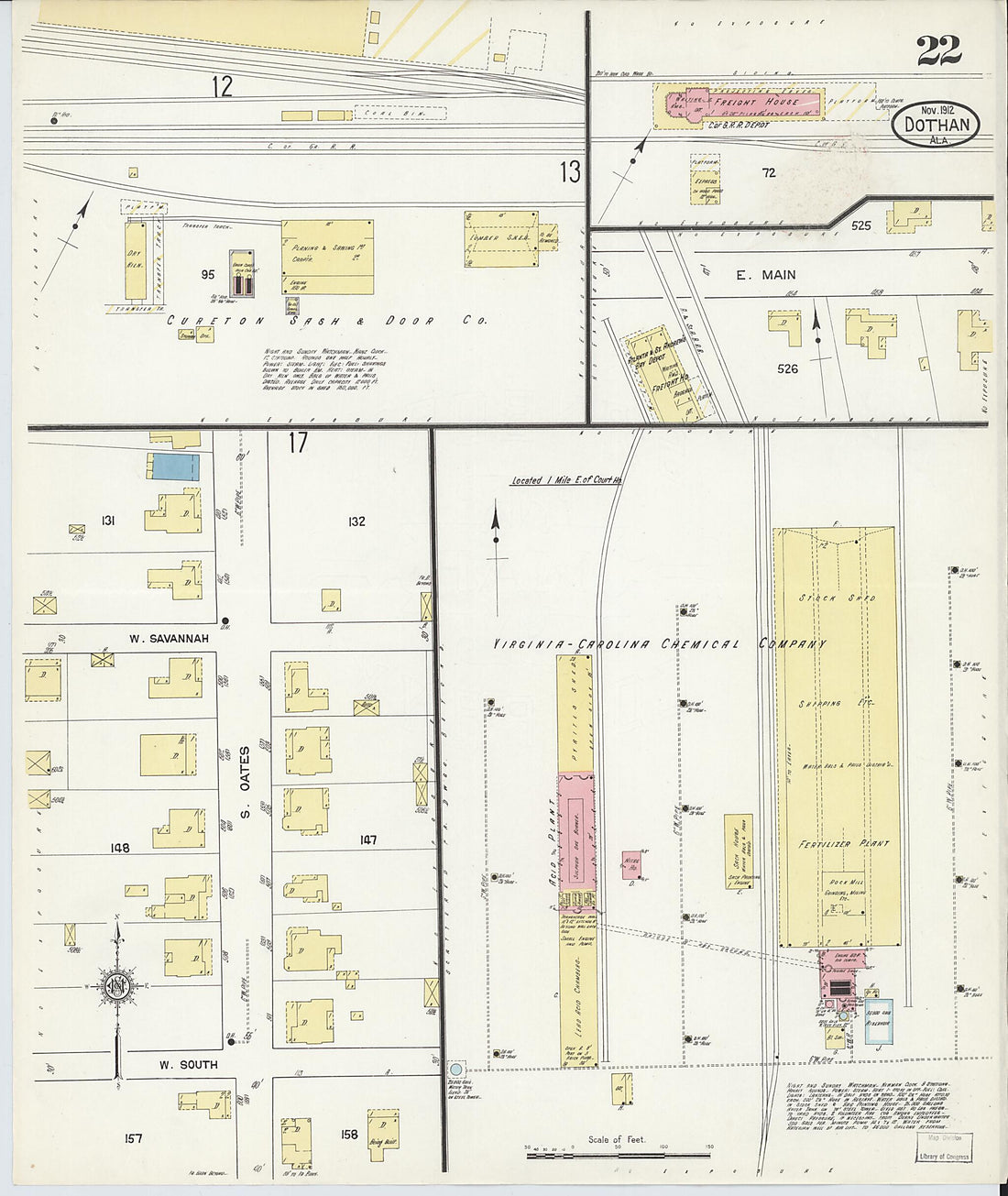 This old map of Dothan, Houston County, Alabama was created by Sanborn Map Company in 1912