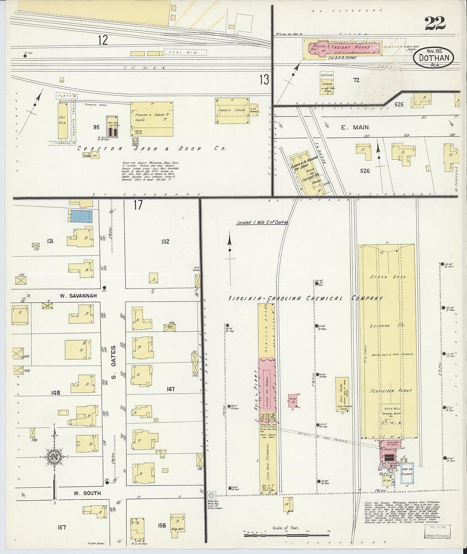 This old map of Dothan, Houston County, Alabama was created by Sanborn Map Company in 1912