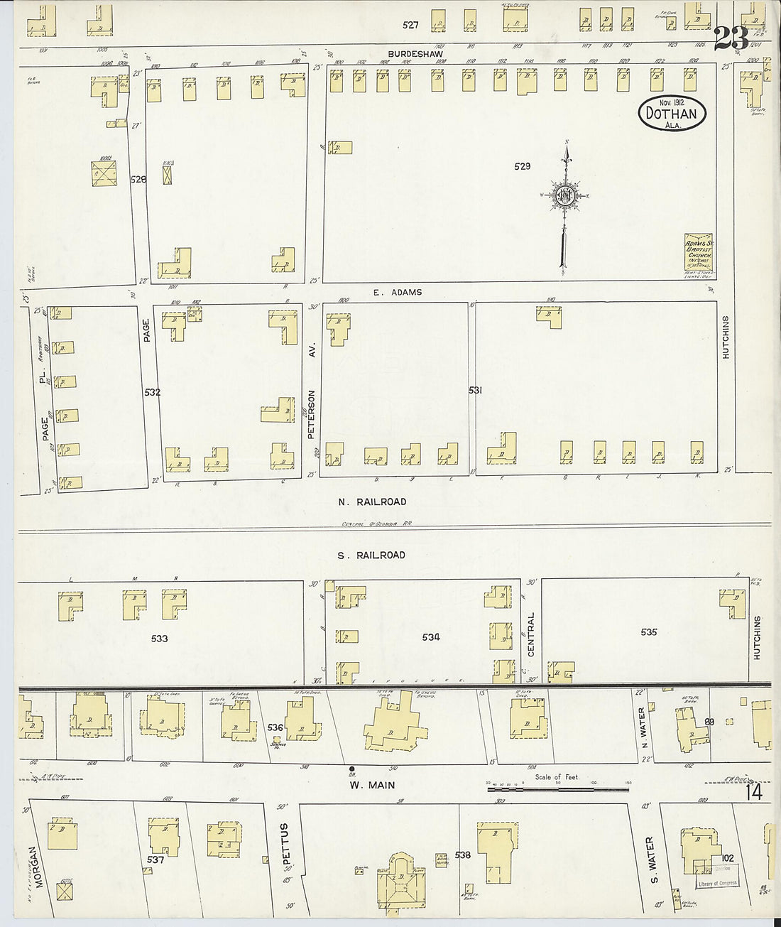 This old map of Dothan, Houston County, Alabama was created by Sanborn Map Company in 1912