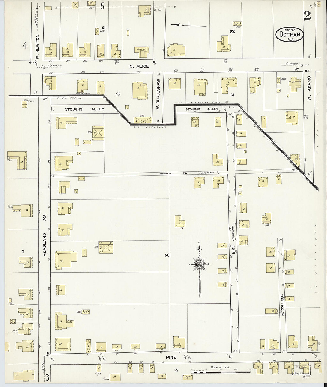 This old map of Dothan, Houston County, Alabama was created by Sanborn Map Company in 1912