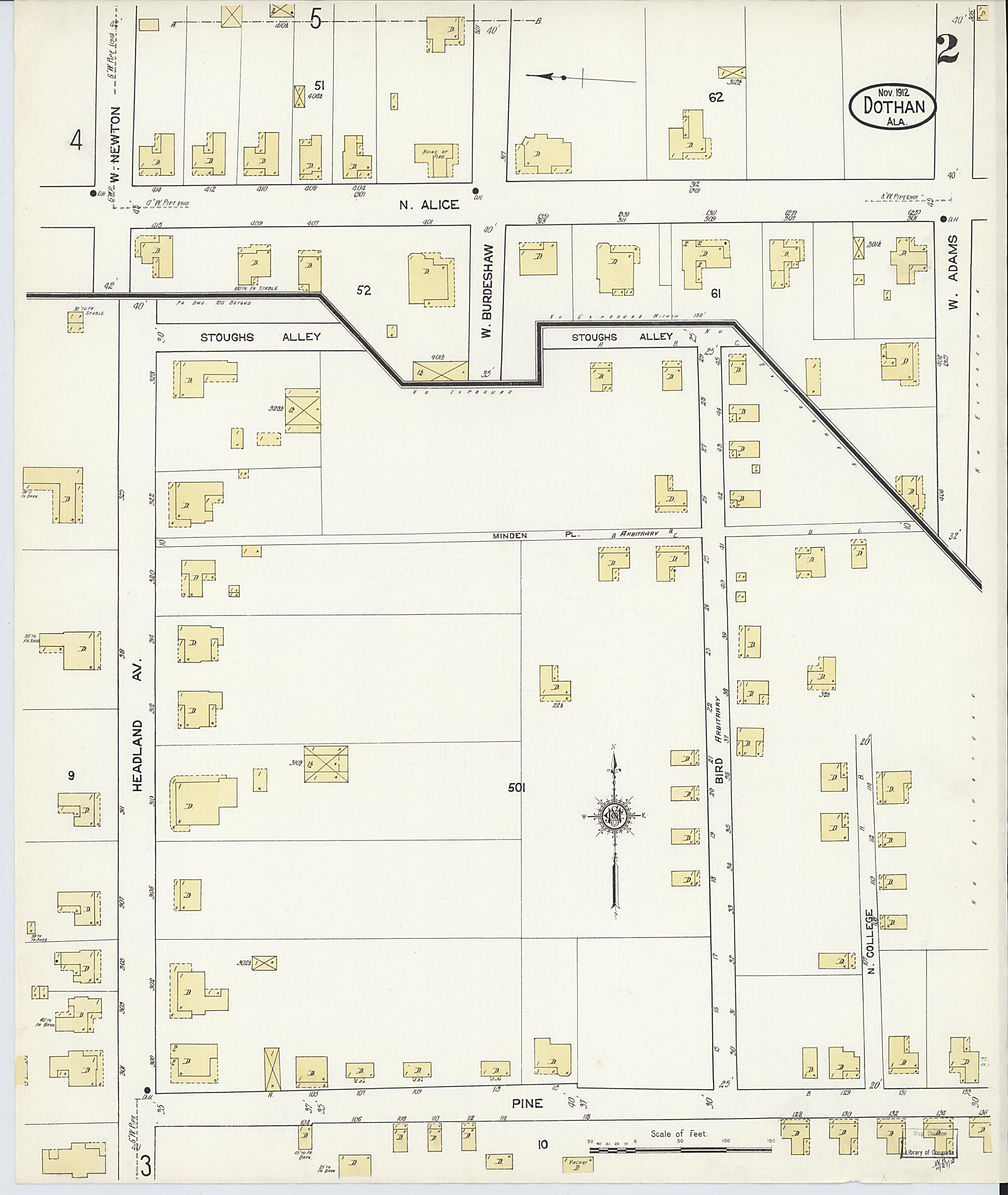 This old map of Dothan, Houston County, Alabama was created by Sanborn Map Company in 1912