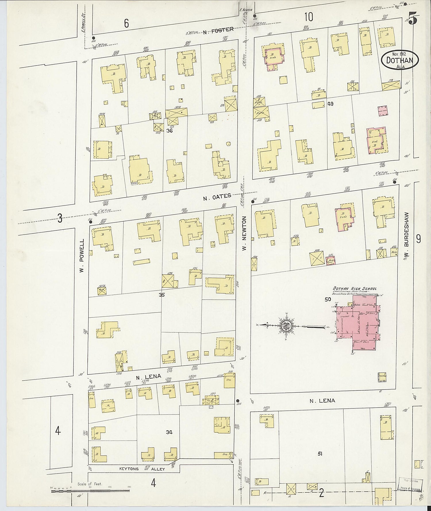 This old map of Dothan, Houston County, Alabama was created by Sanborn Map Company in 1912