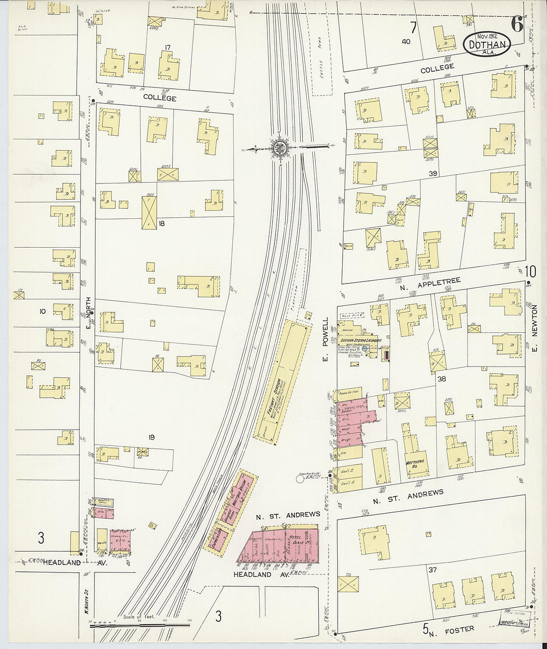 This old map of Dothan, Houston County, Alabama was created by Sanborn Map Company in 1912