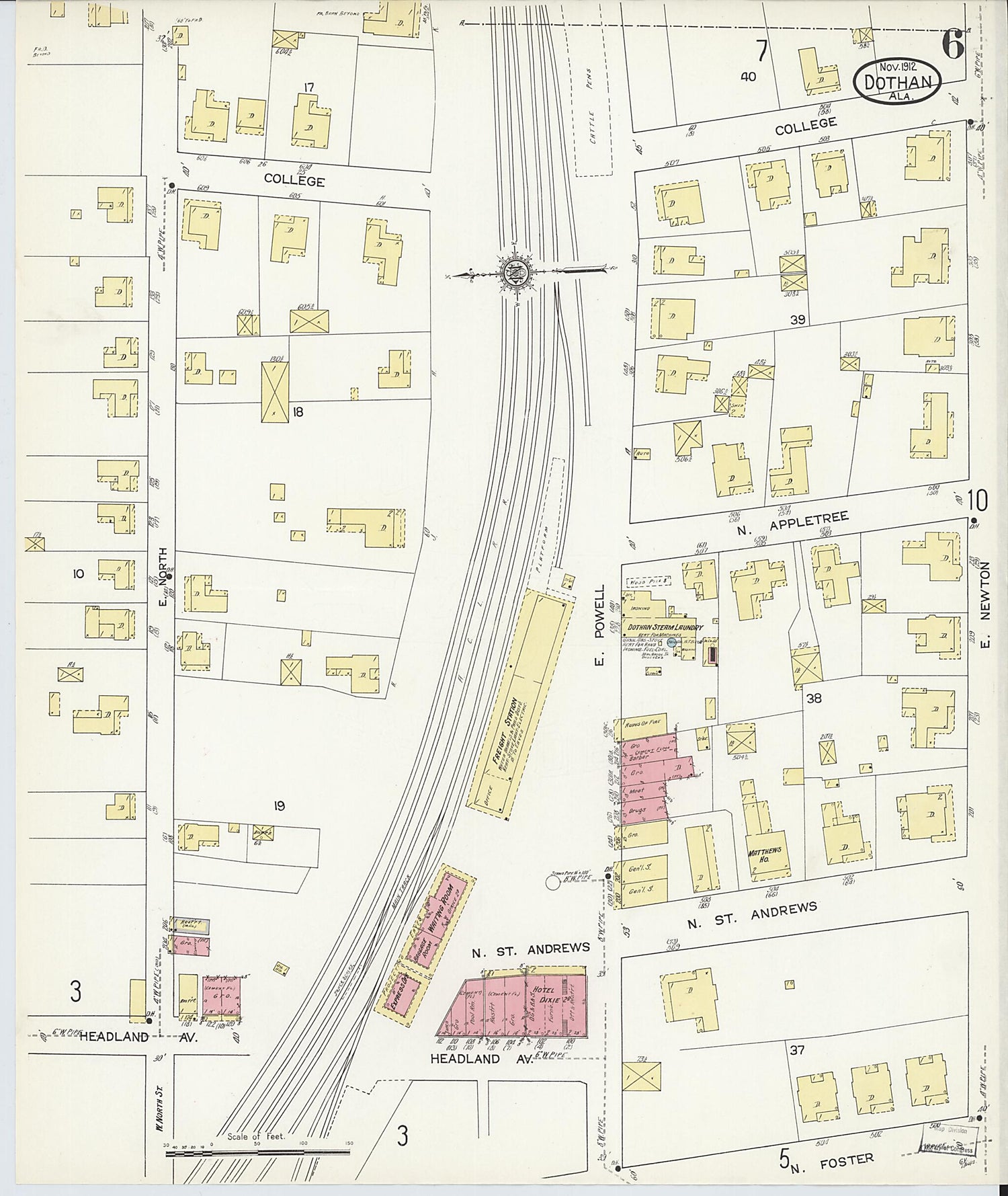 This old map of Dothan, Houston County, Alabama was created by Sanborn Map Company in 1912