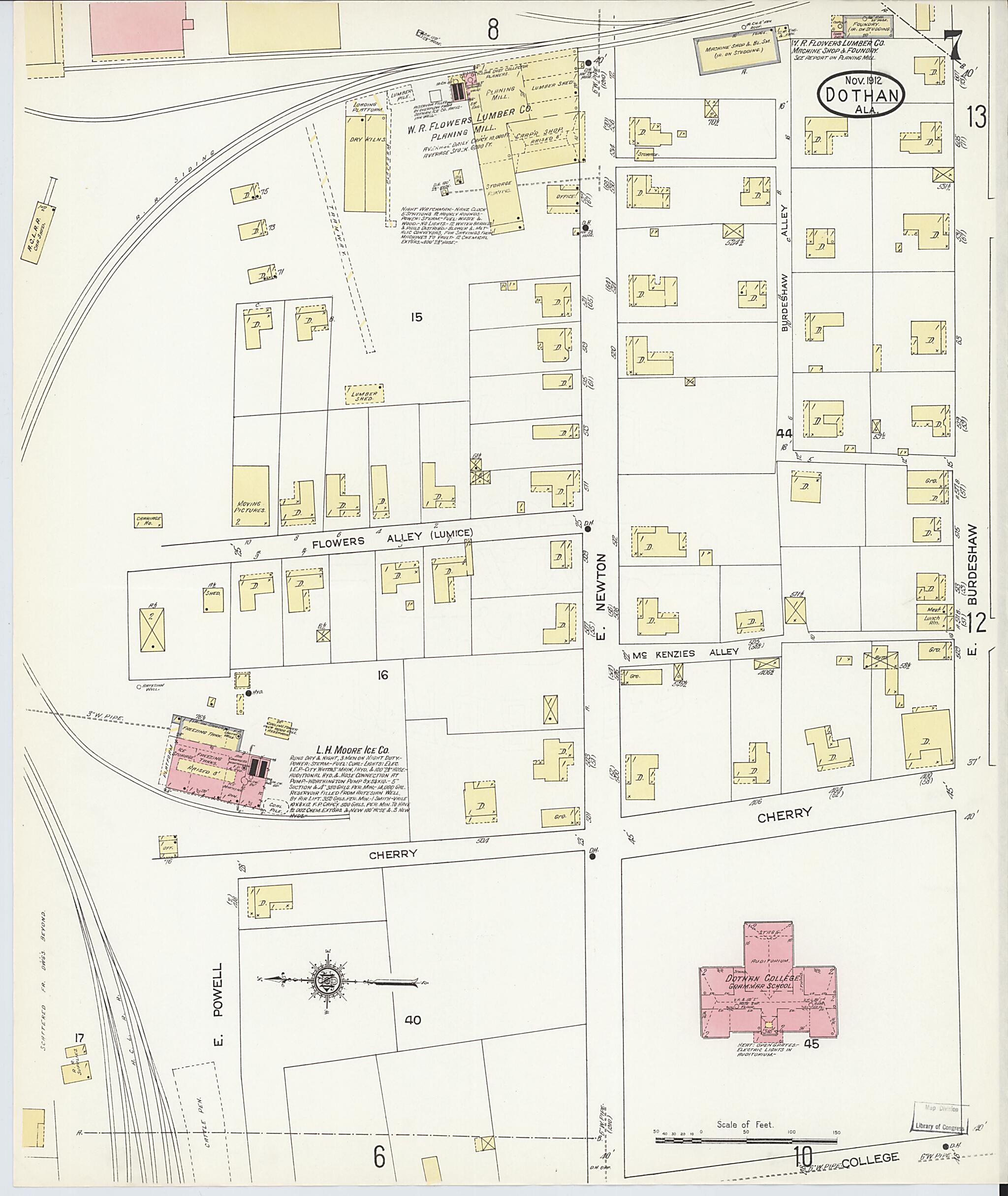 This old map of Dothan, Houston County, Alabama was created by Sanborn Map Company in 1912