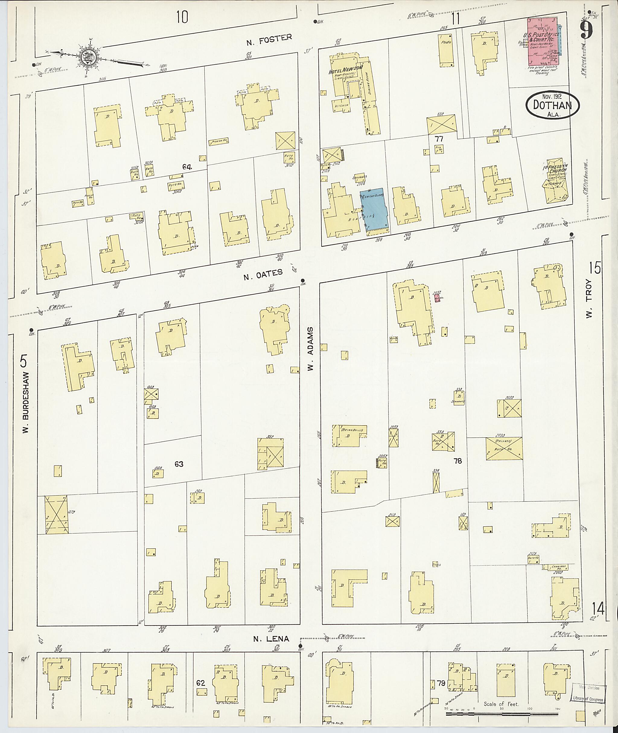 This old map of Dothan, Houston County, Alabama was created by Sanborn Map Company in 1912