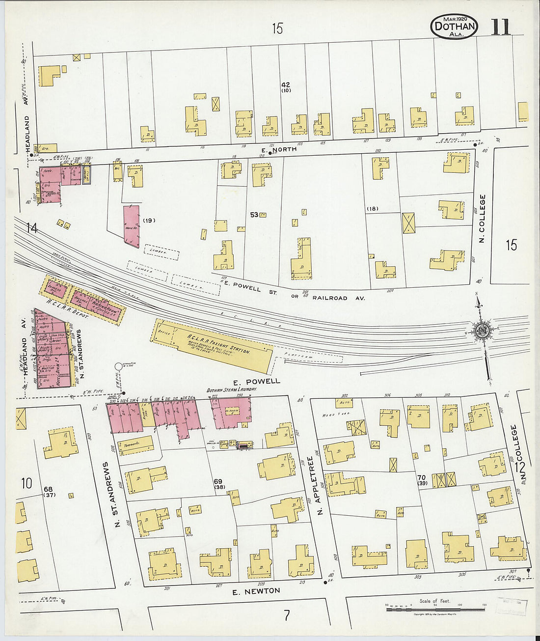 This old map of Dothan, Houston County, Alabama was created by Sanborn Map Company in 1920