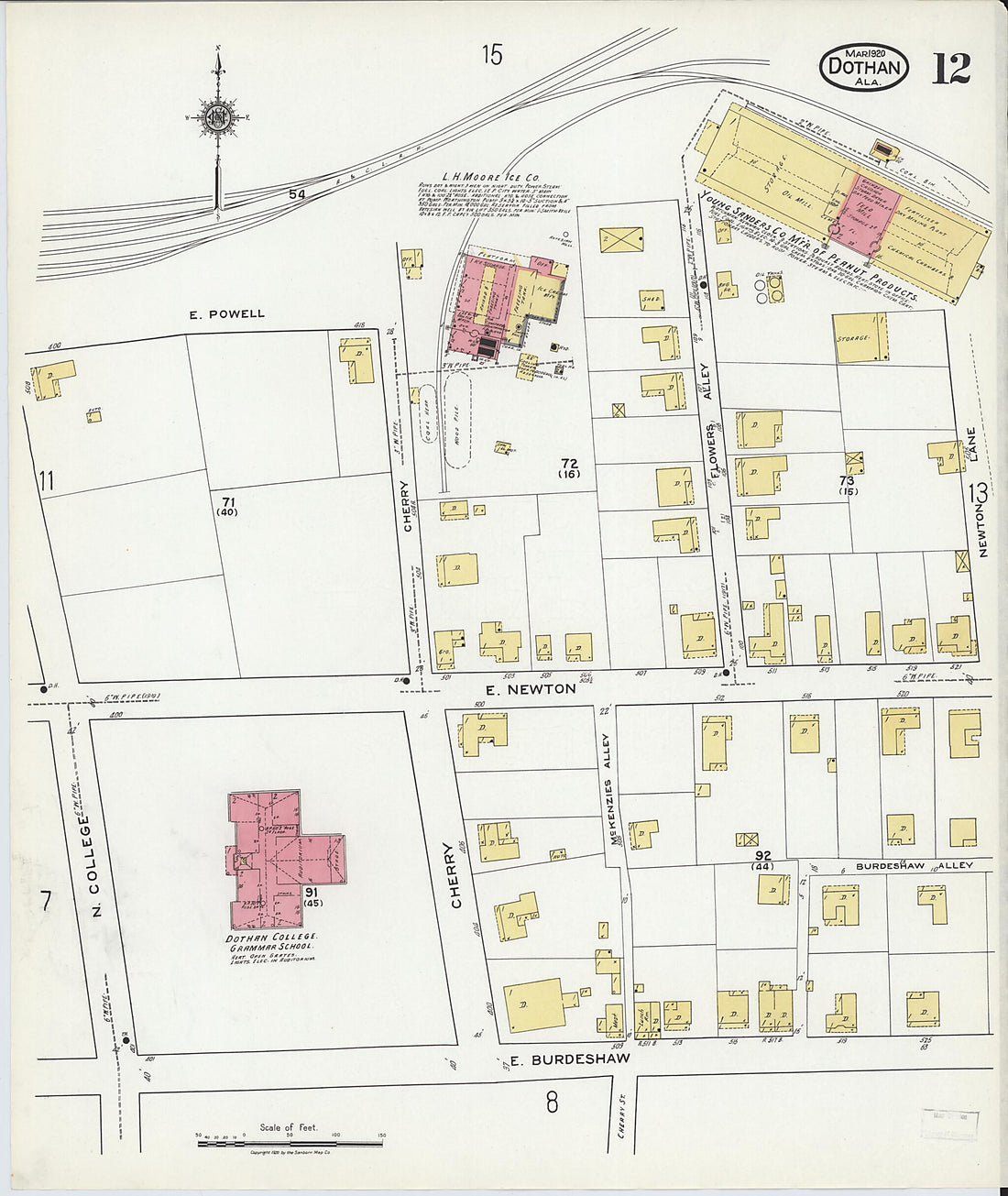 This old map of Dothan, Houston County, Alabama was created by Sanborn Map Company in 1920