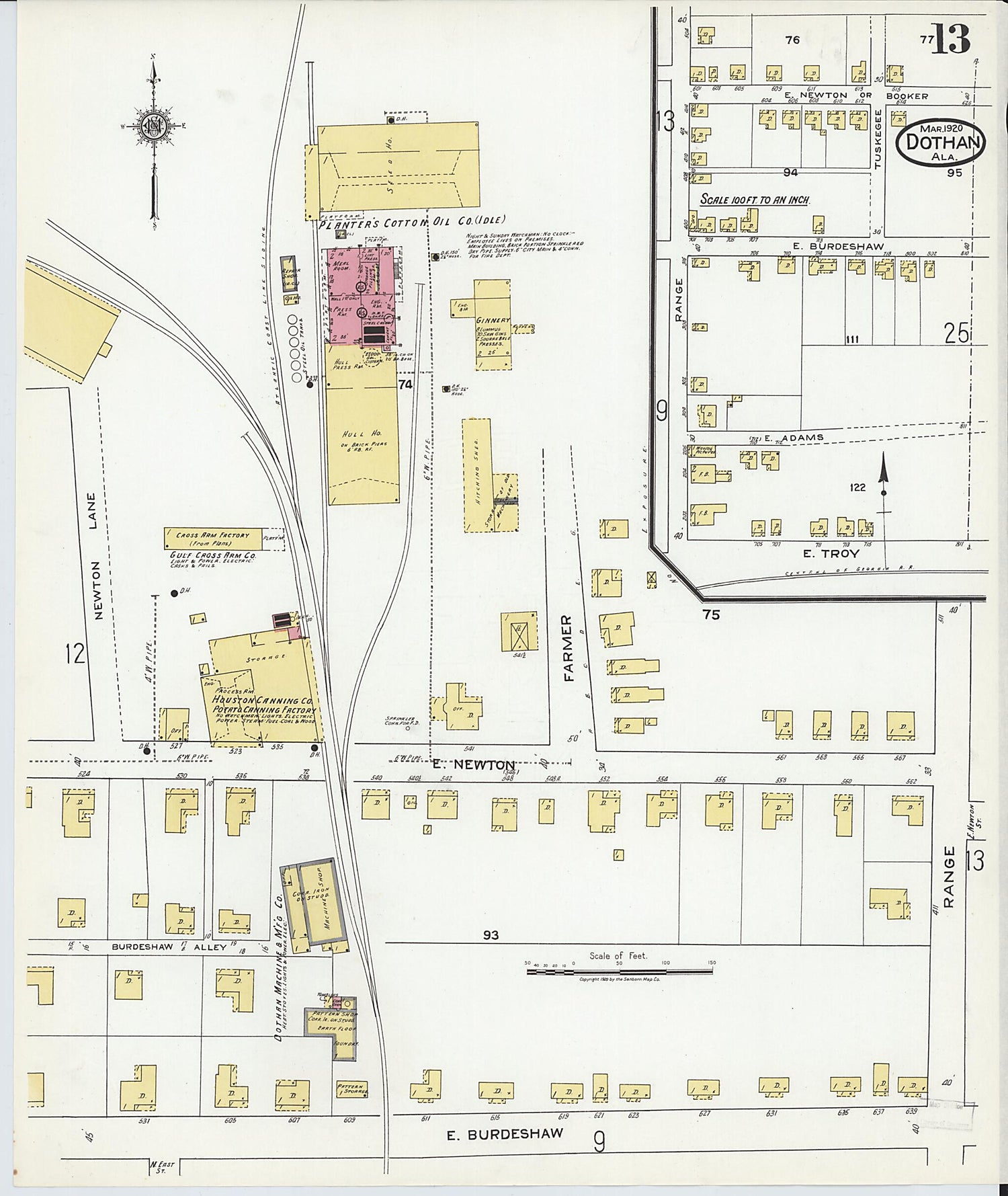 This old map of Dothan, Houston County, Alabama was created by Sanborn Map Company in 1920