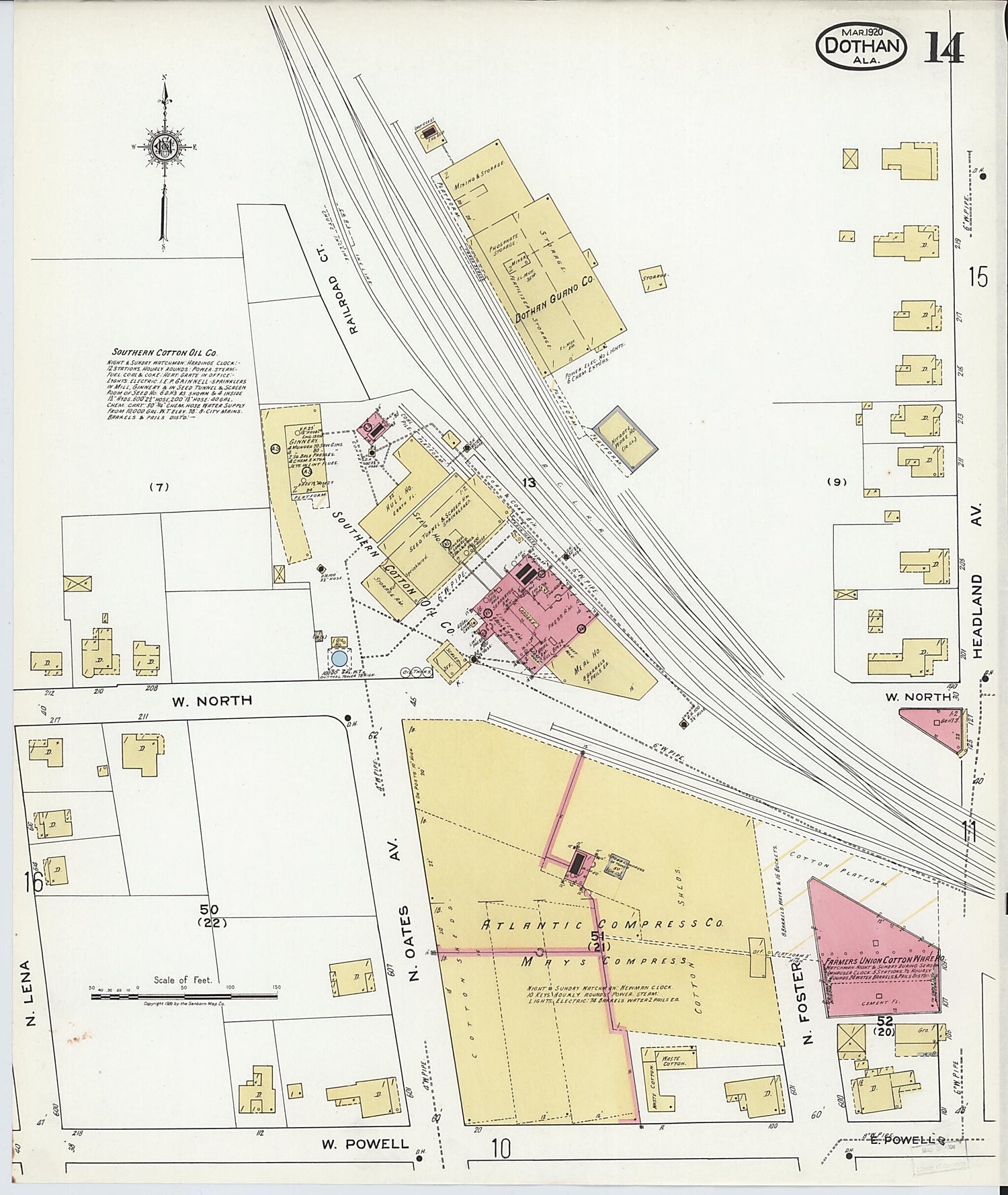 This old map of Dothan, Houston County, Alabama was created by Sanborn Map Company in 1920