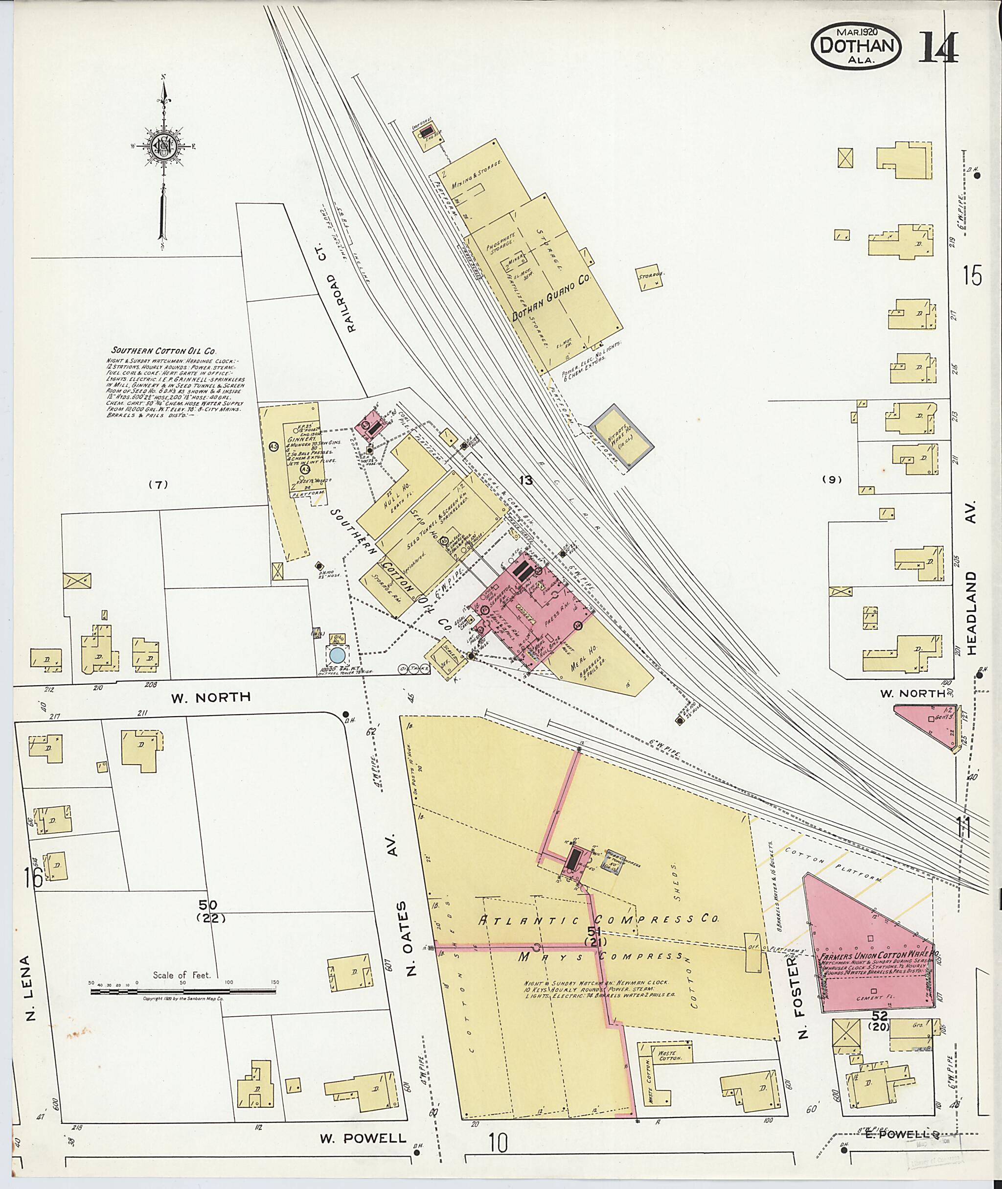 This old map of Dothan, Houston County, Alabama was created by Sanborn Map Company in 1920