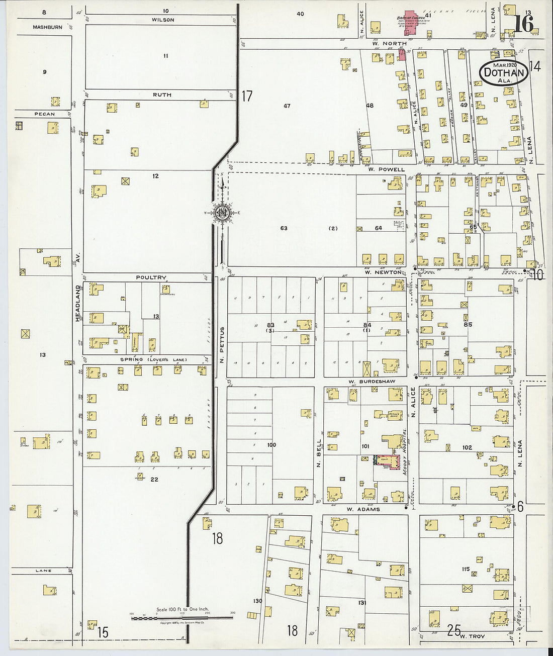 This old map of Dothan, Houston County, Alabama was created by Sanborn Map Company in 1920