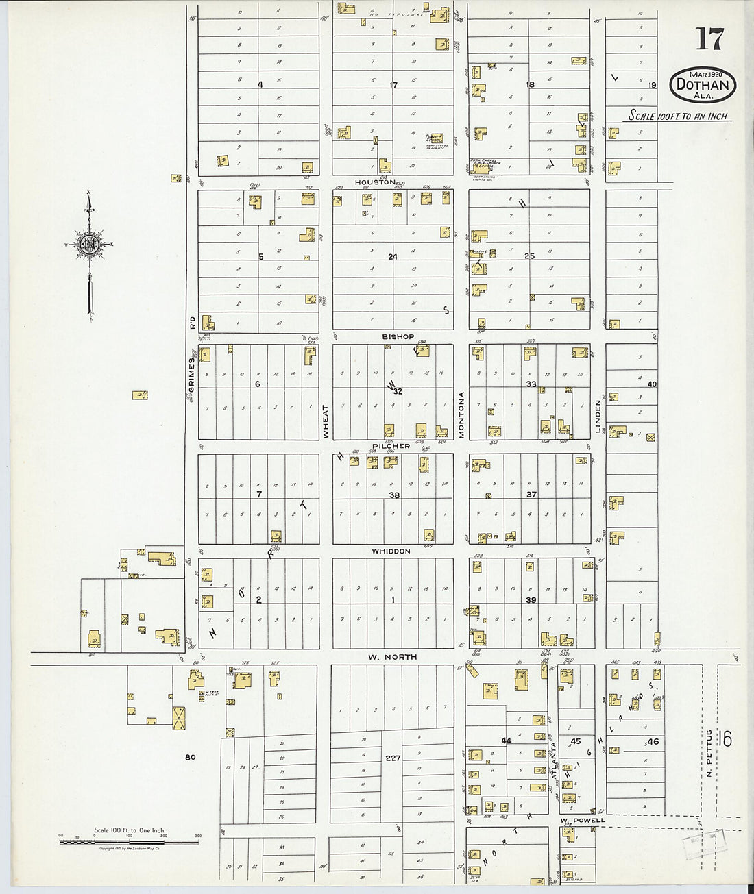 This old map of Dothan, Houston County, Alabama was created by Sanborn Map Company in 1920