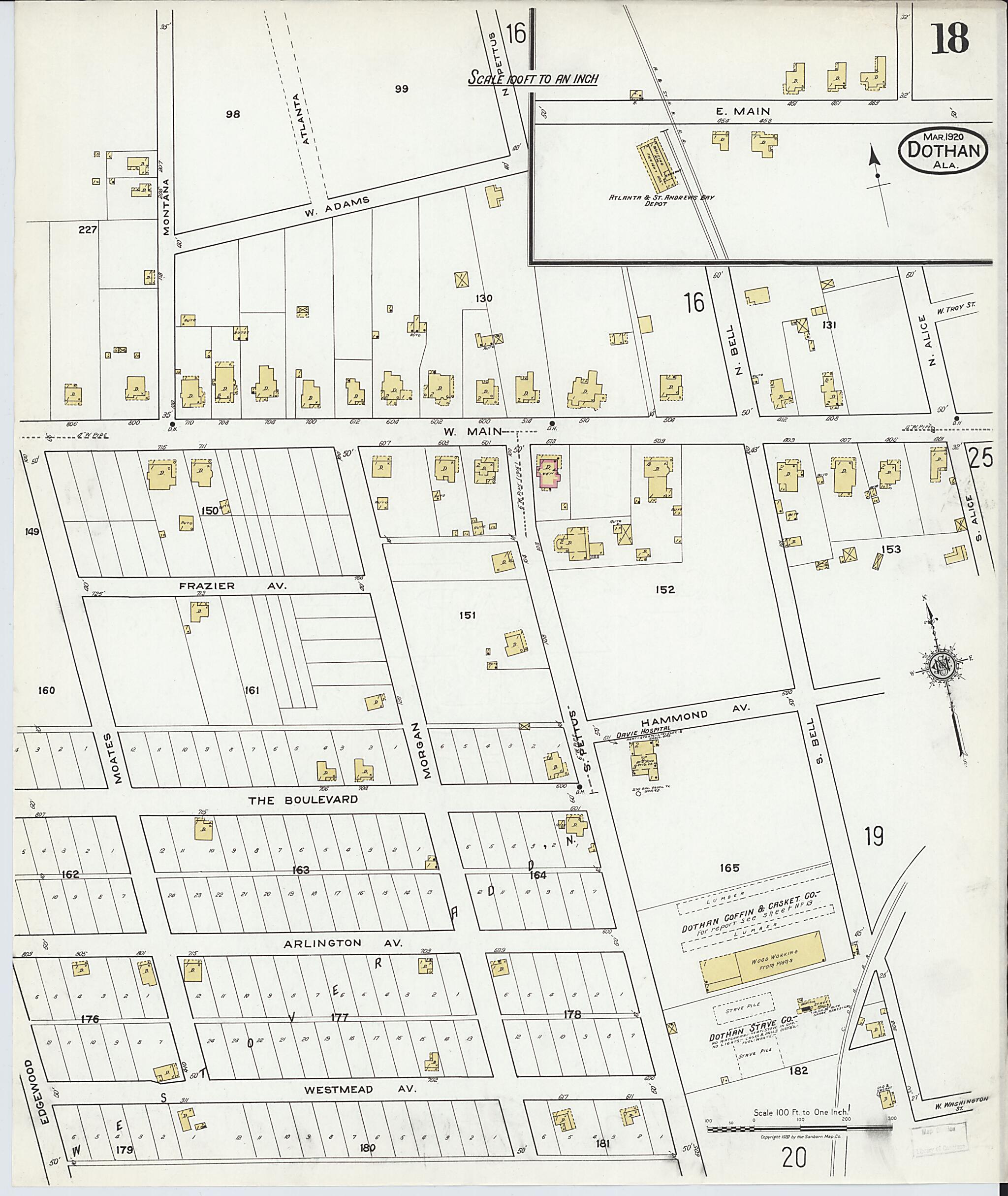 This old map of Dothan, Houston County, Alabama was created by Sanborn Map Company in 1920