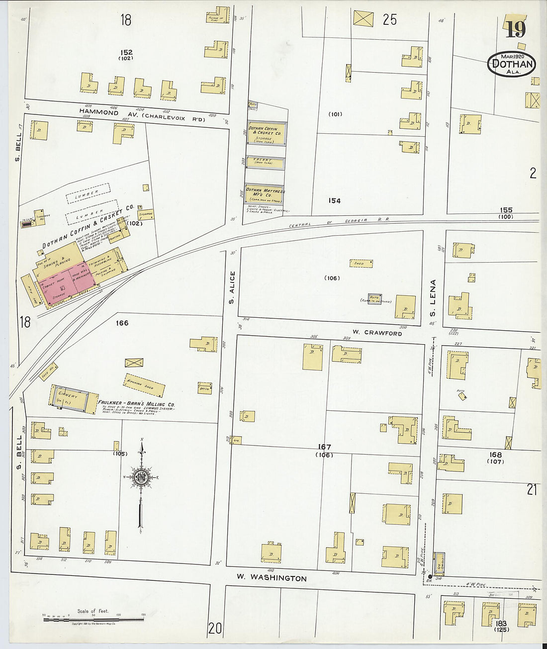 This old map of Dothan, Houston County, Alabama was created by Sanborn Map Company in 1920