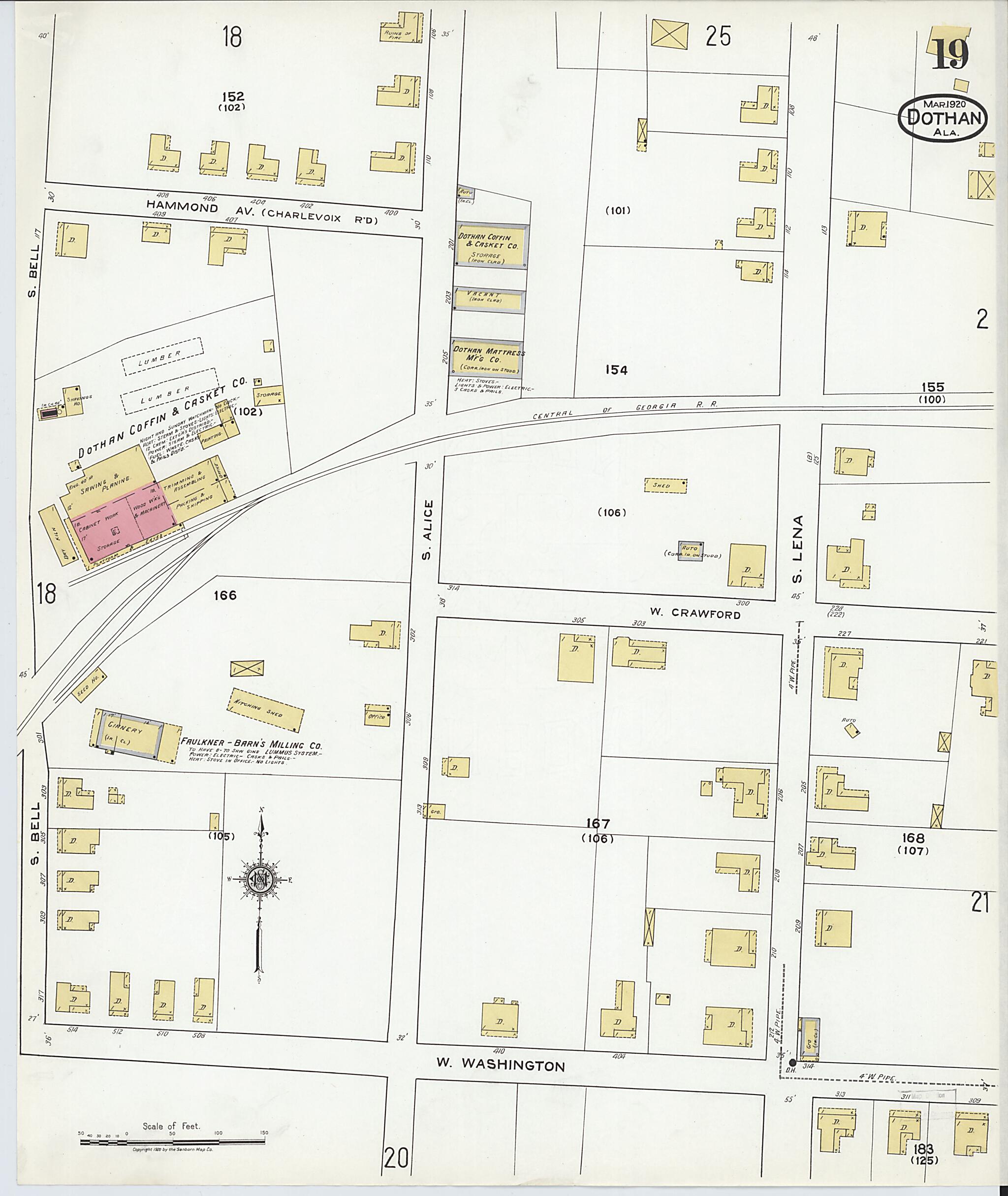 This old map of Dothan, Houston County, Alabama was created by Sanborn Map Company in 1920