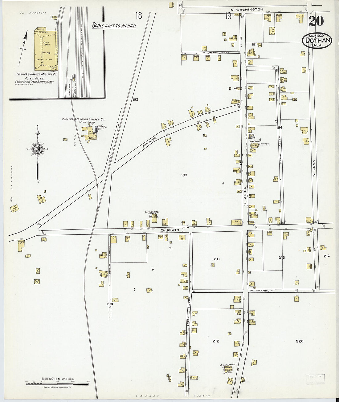 This old map of Dothan, Houston County, Alabama was created by Sanborn Map Company in 1920