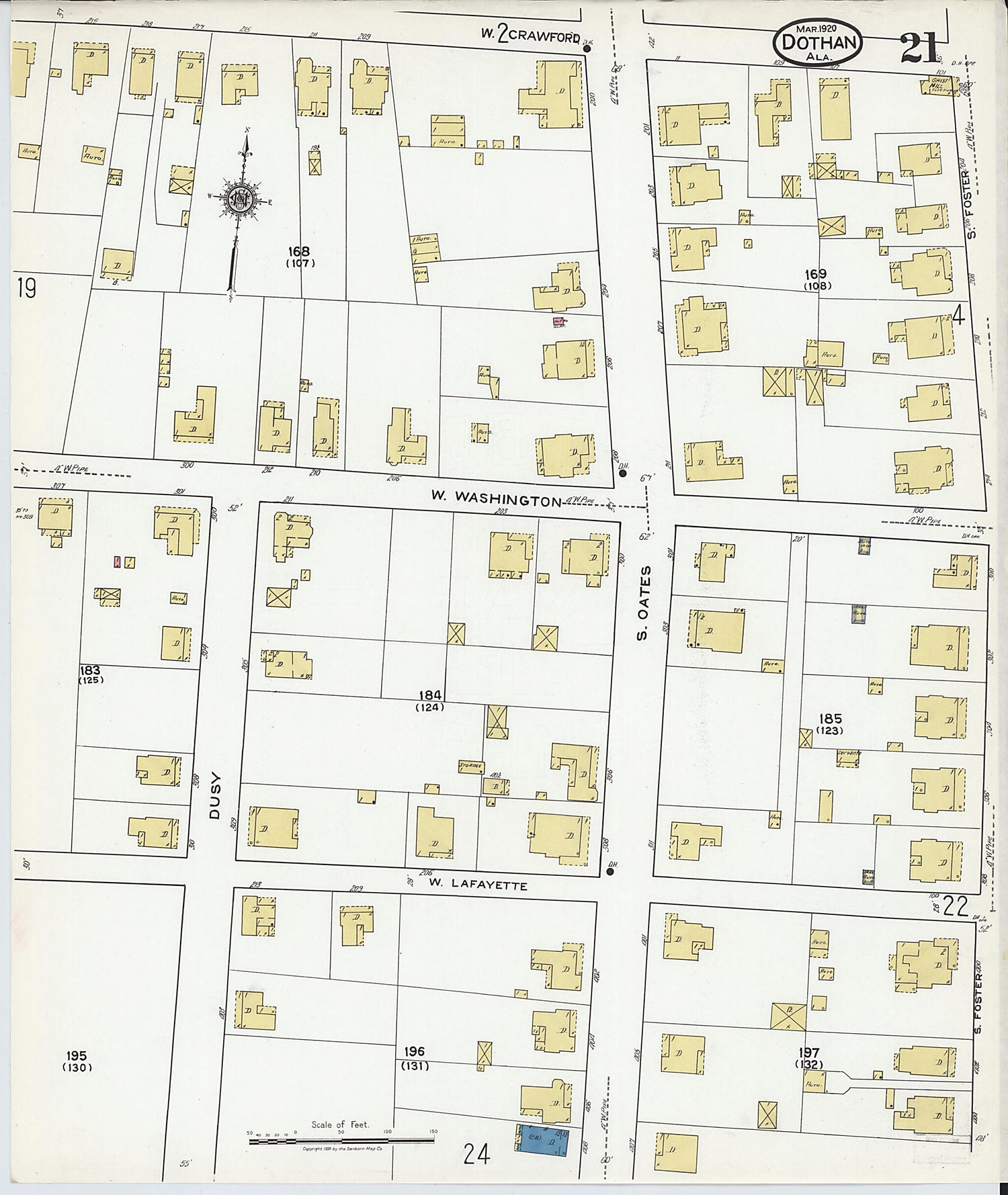 This old map of Dothan, Houston County, Alabama was created by Sanborn Map Company in 1920