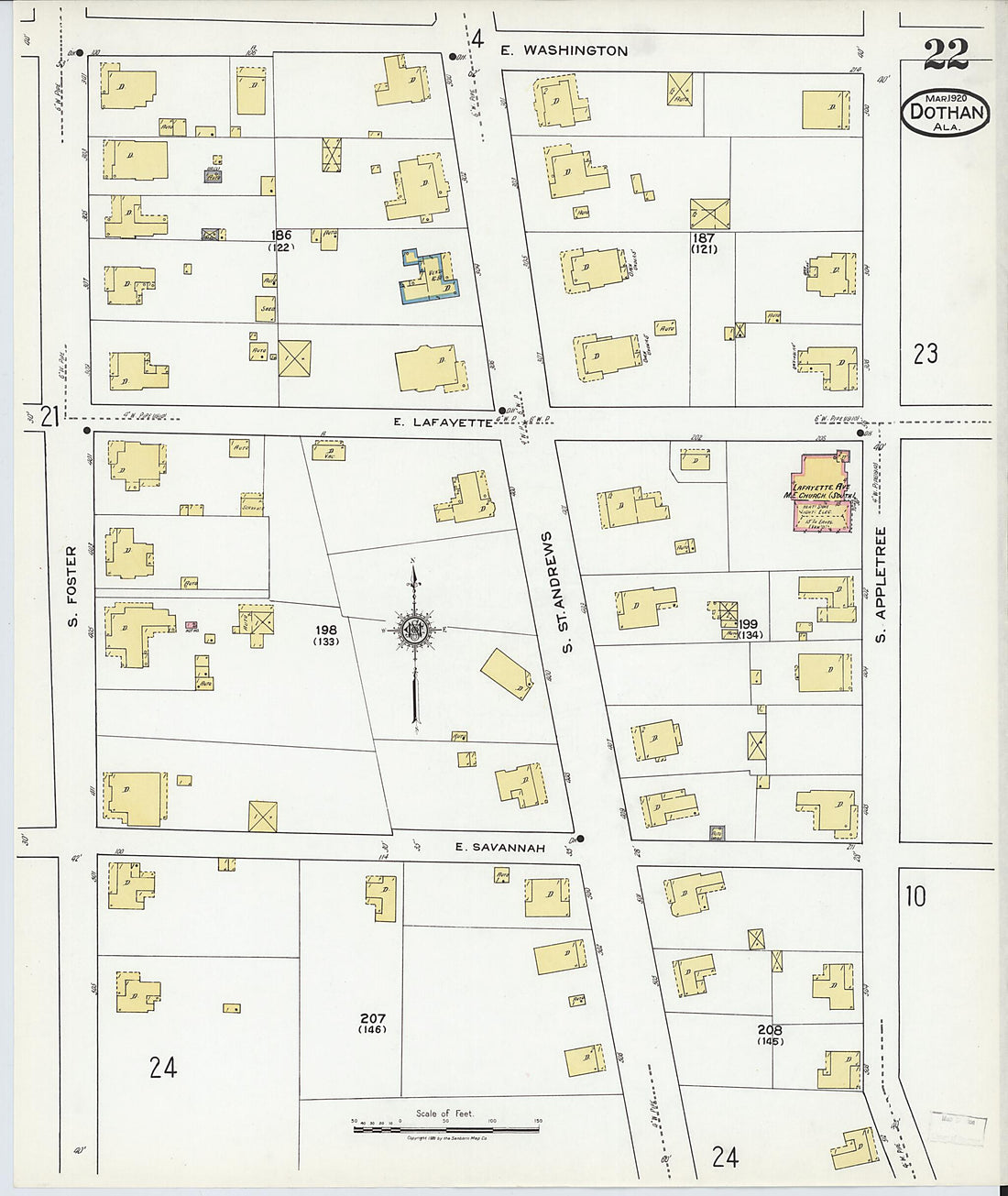 This old map of Dothan, Houston County, Alabama was created by Sanborn Map Company in 1920