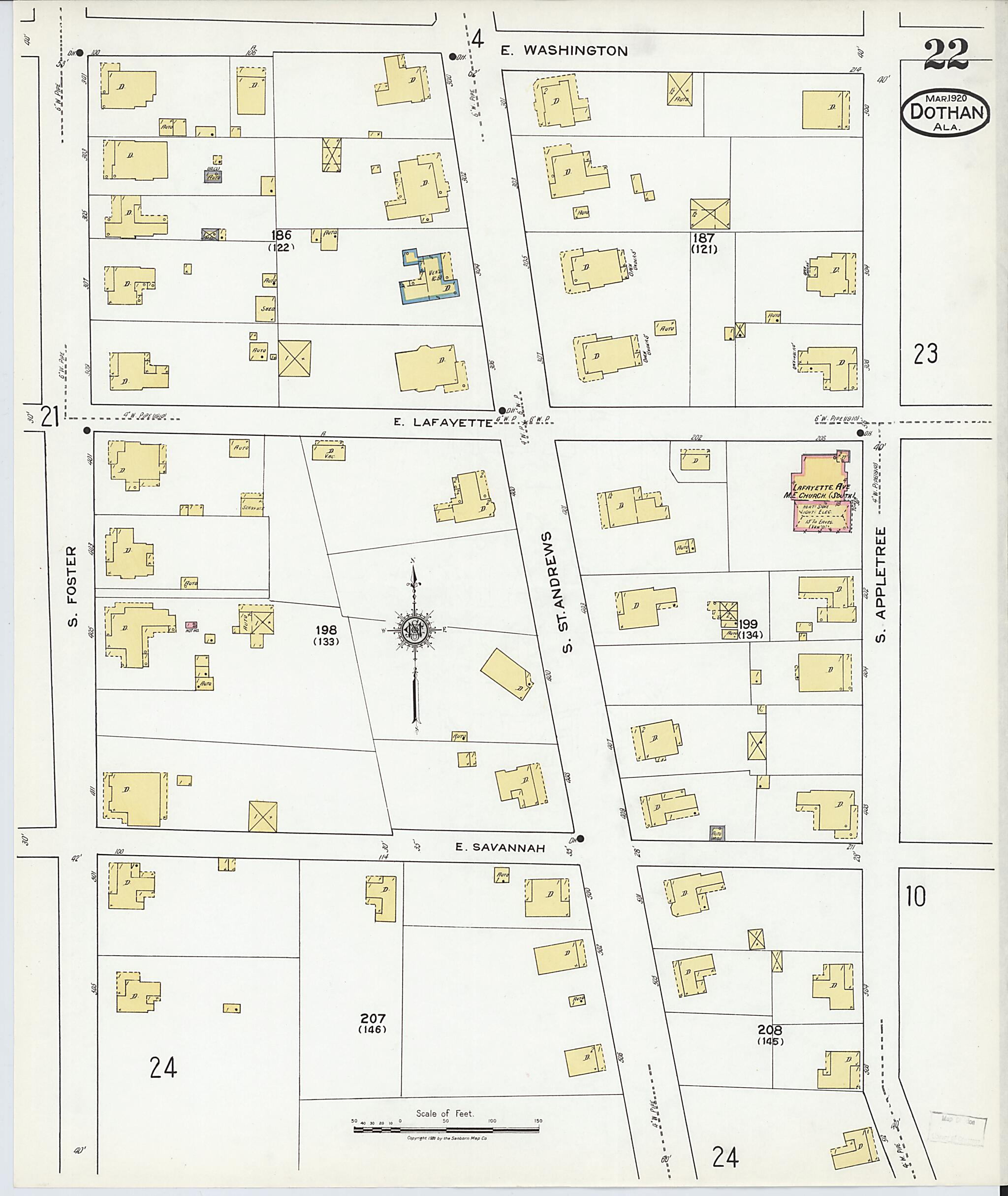 This old map of Dothan, Houston County, Alabama was created by Sanborn Map Company in 1920