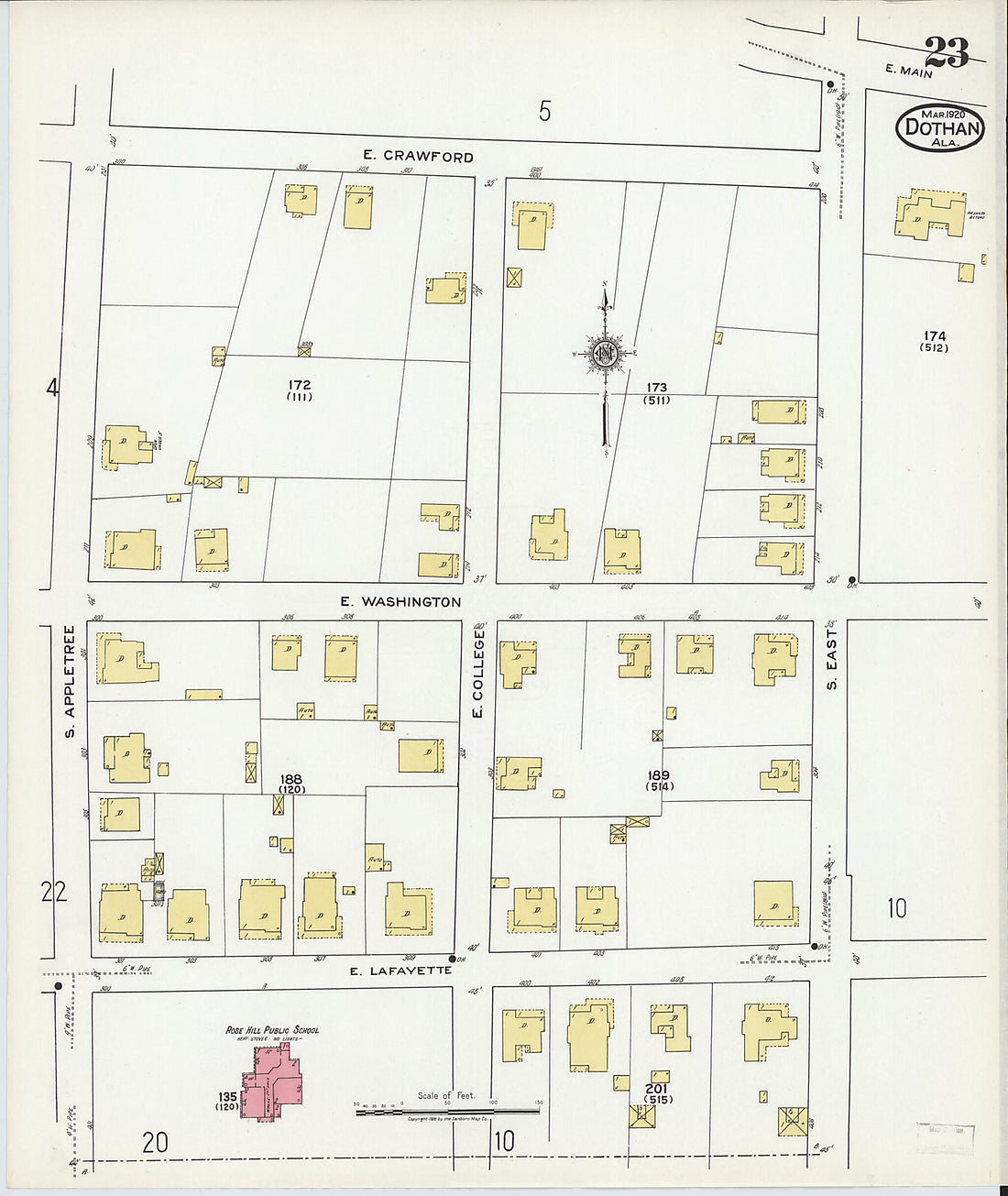 This old map of Dothan, Houston County, Alabama was created by Sanborn Map Company in 1920