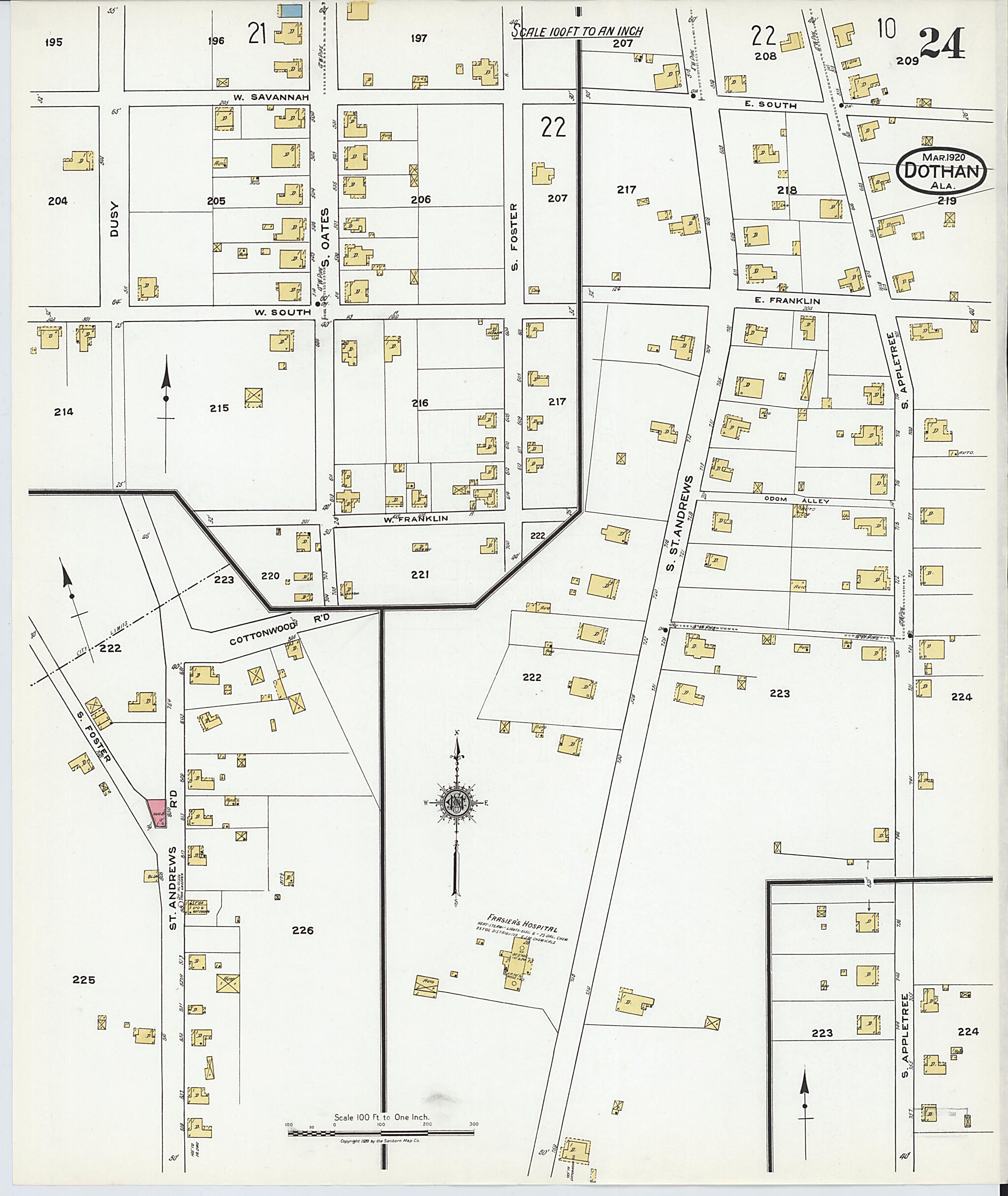 This old map of Dothan, Houston County, Alabama was created by Sanborn Map Company in 1920