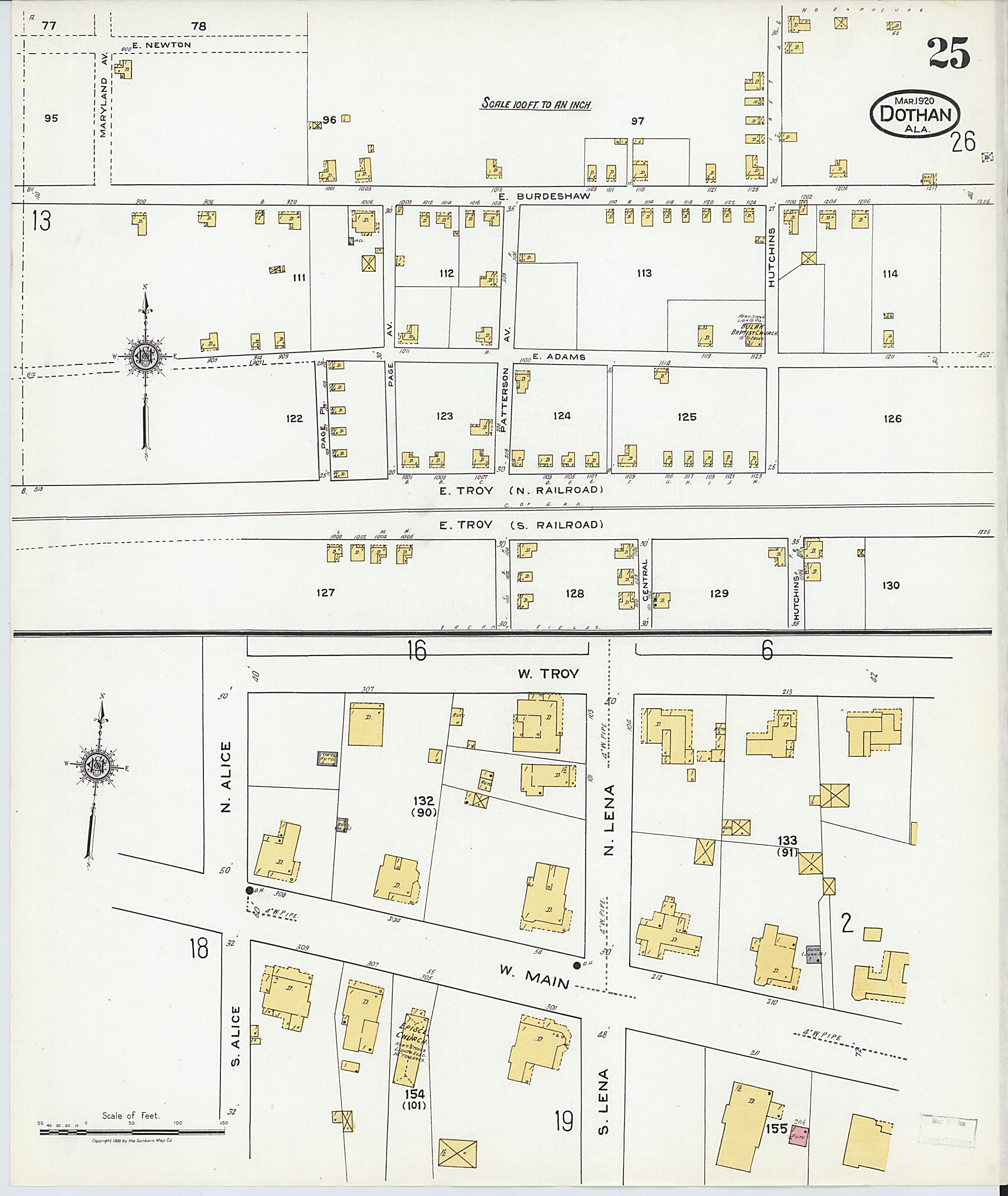 This old map of Dothan, Houston County, Alabama was created by Sanborn Map Company in 1920