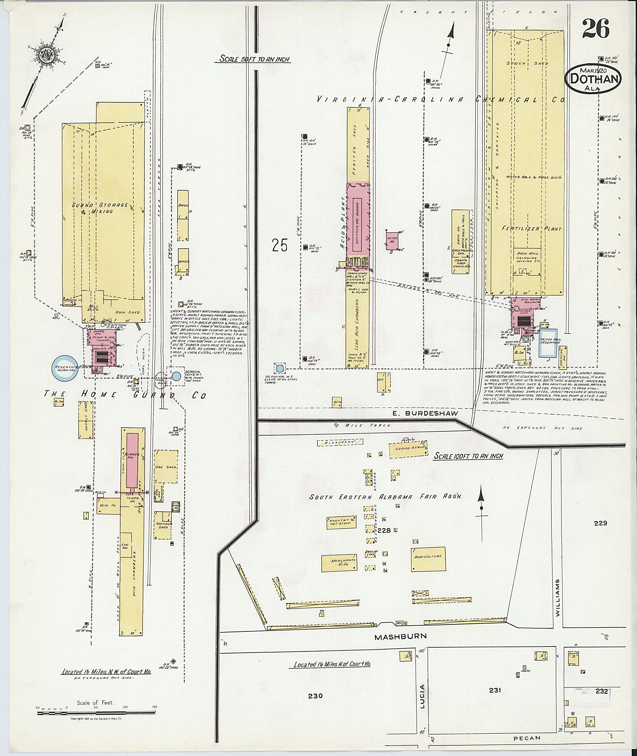 This old map of Dothan, Houston County, Alabama was created by Sanborn Map Company in 1920