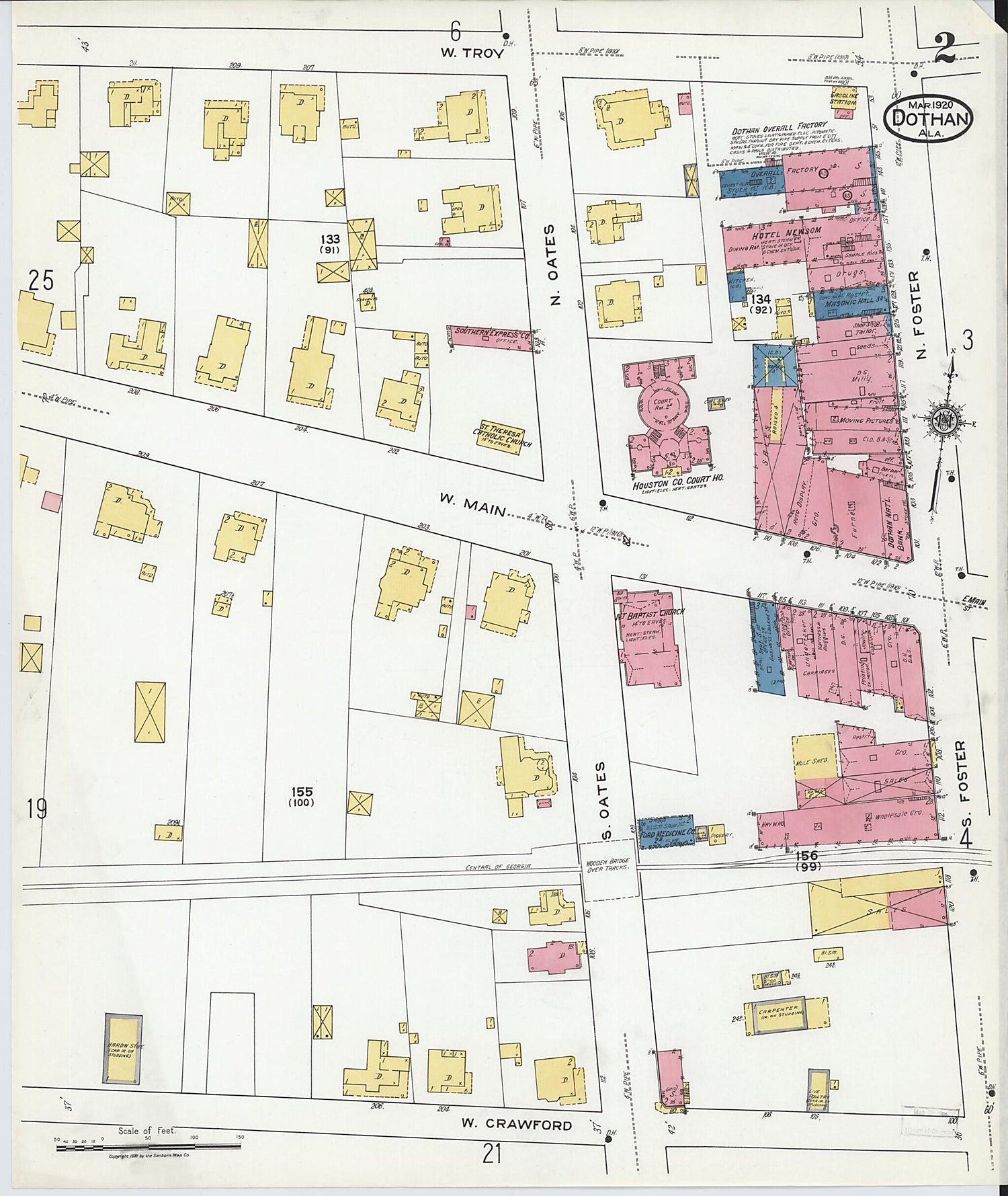 This old map of Dothan, Houston County, Alabama was created by Sanborn Map Company in 1920