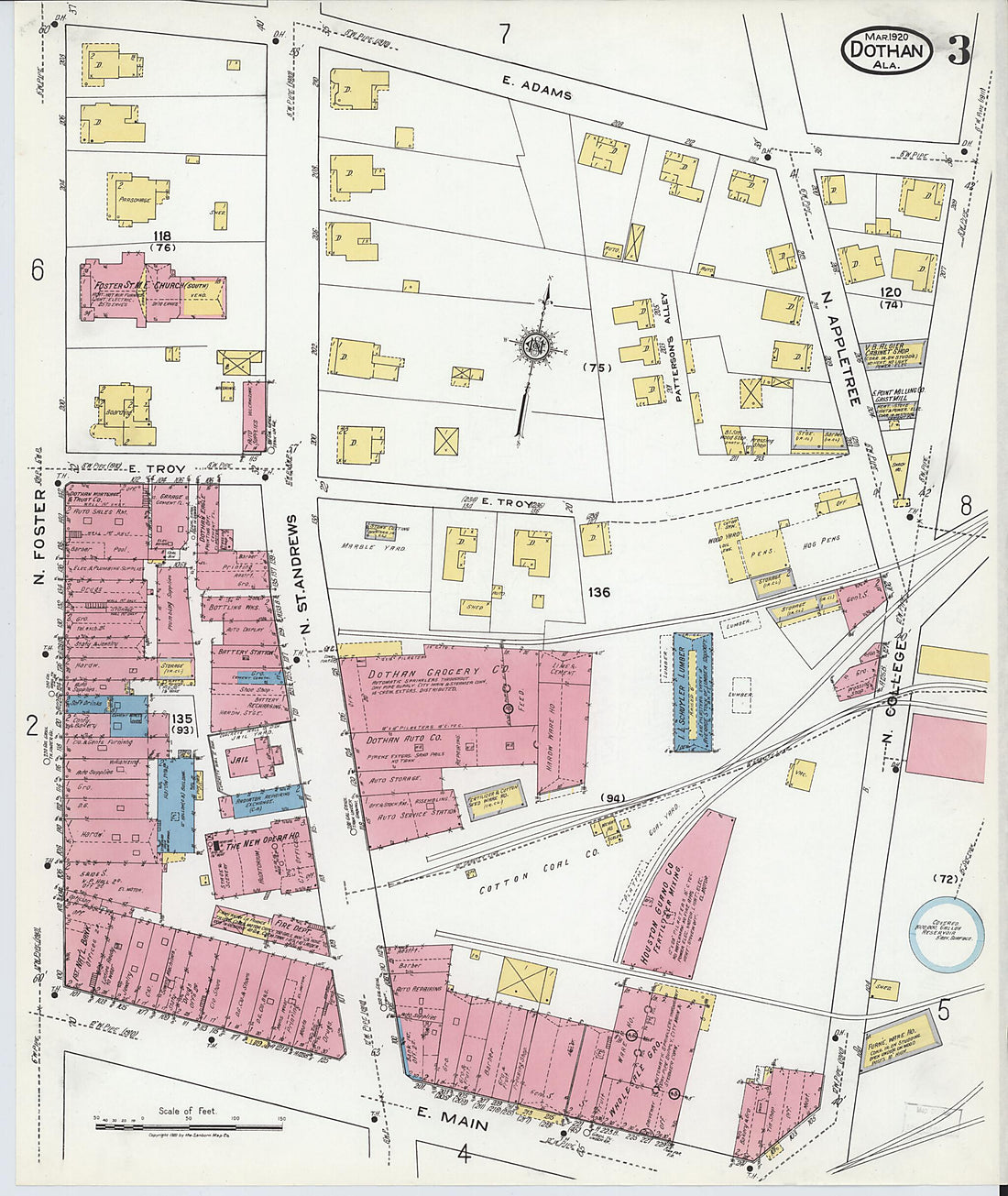 This old map of Dothan, Houston County, Alabama was created by Sanborn Map Company in 1920