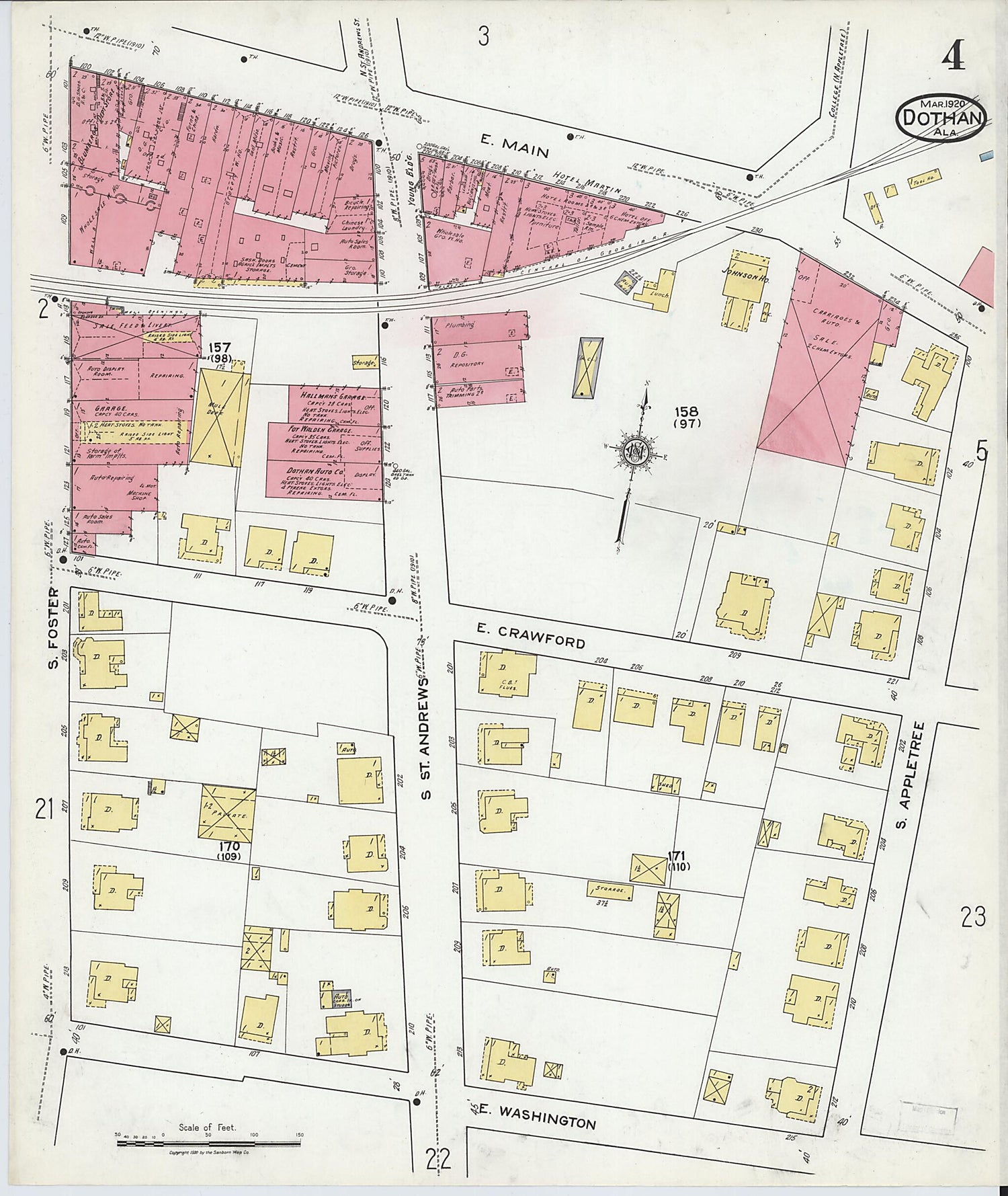 This old map of Dothan, Houston County, Alabama was created by Sanborn Map Company in 1920