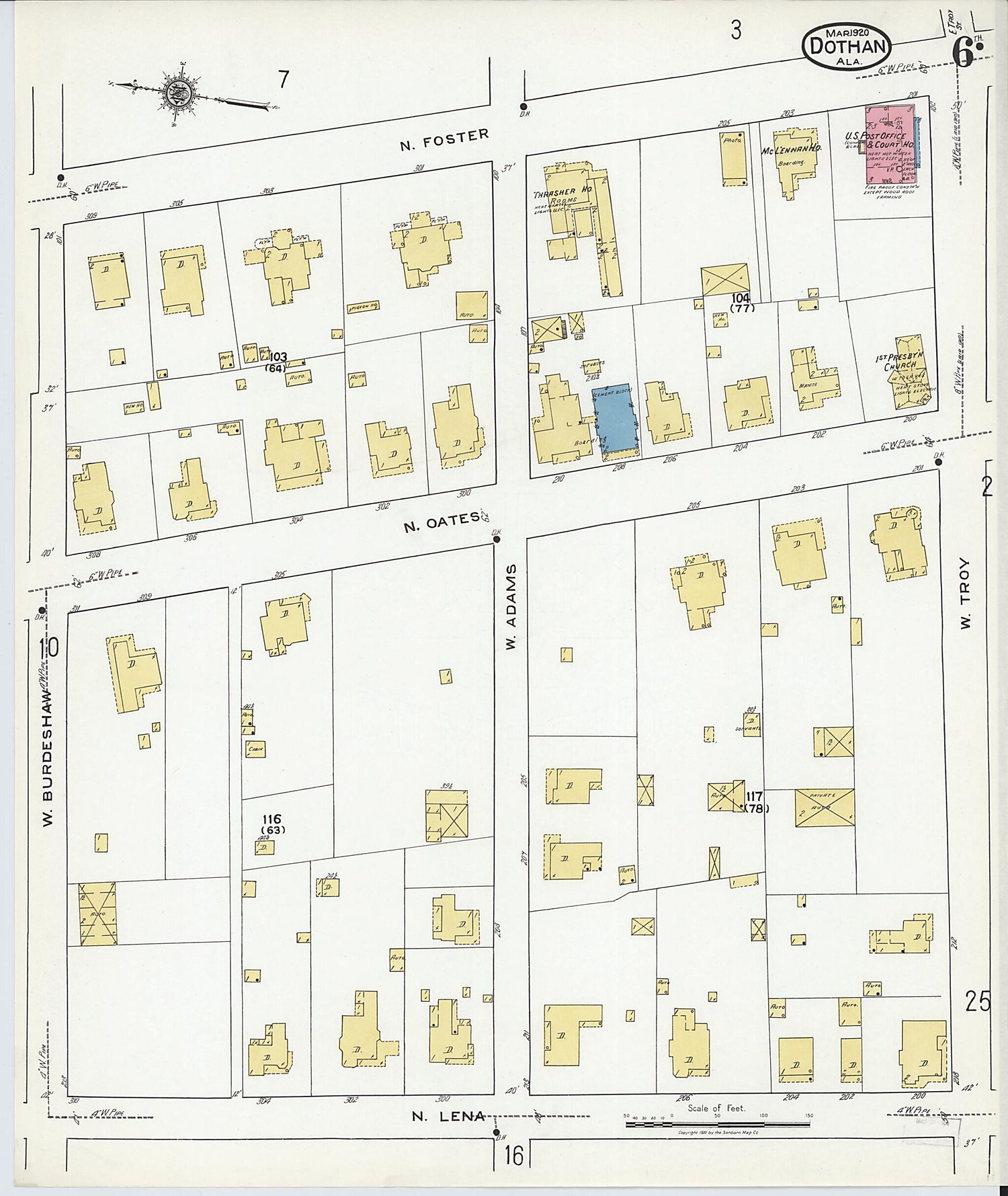 This old map of Dothan, Houston County, Alabama was created by Sanborn Map Company in 1920