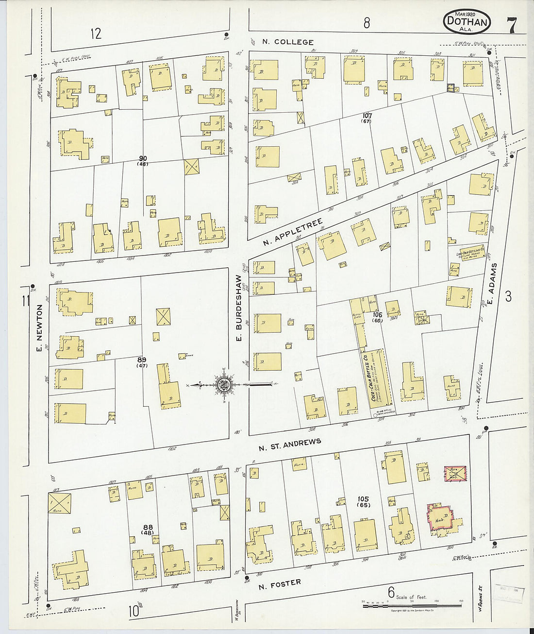 This old map of Dothan, Houston County, Alabama was created by Sanborn Map Company in 1920