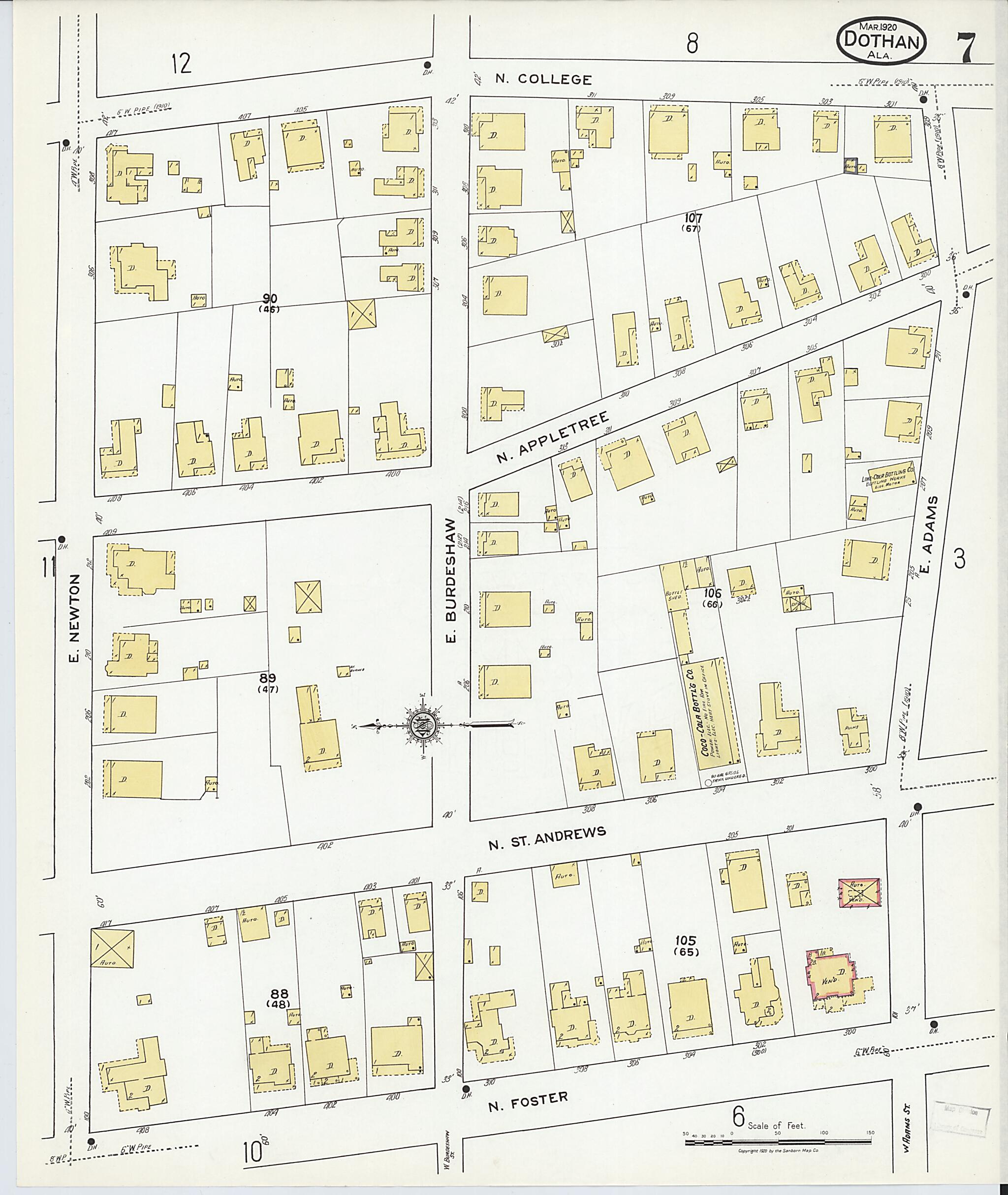 This old map of Dothan, Houston County, Alabama was created by Sanborn Map Company in 1920