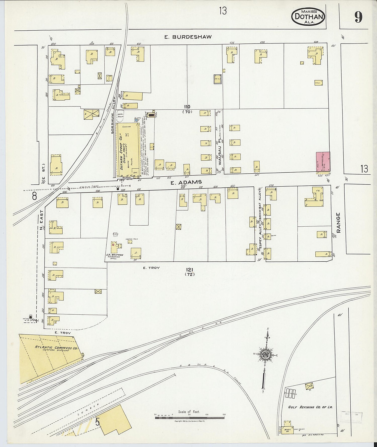 This old map of Dothan, Houston County, Alabama was created by Sanborn Map Company in 1920